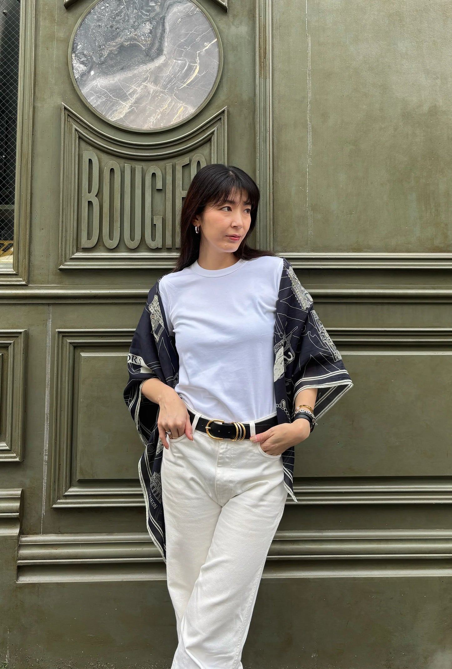 Foulard Ex-libris Paris x aLORS -une collaboration d’exception(ダークネイビーx アイボリー) - aLORS online store