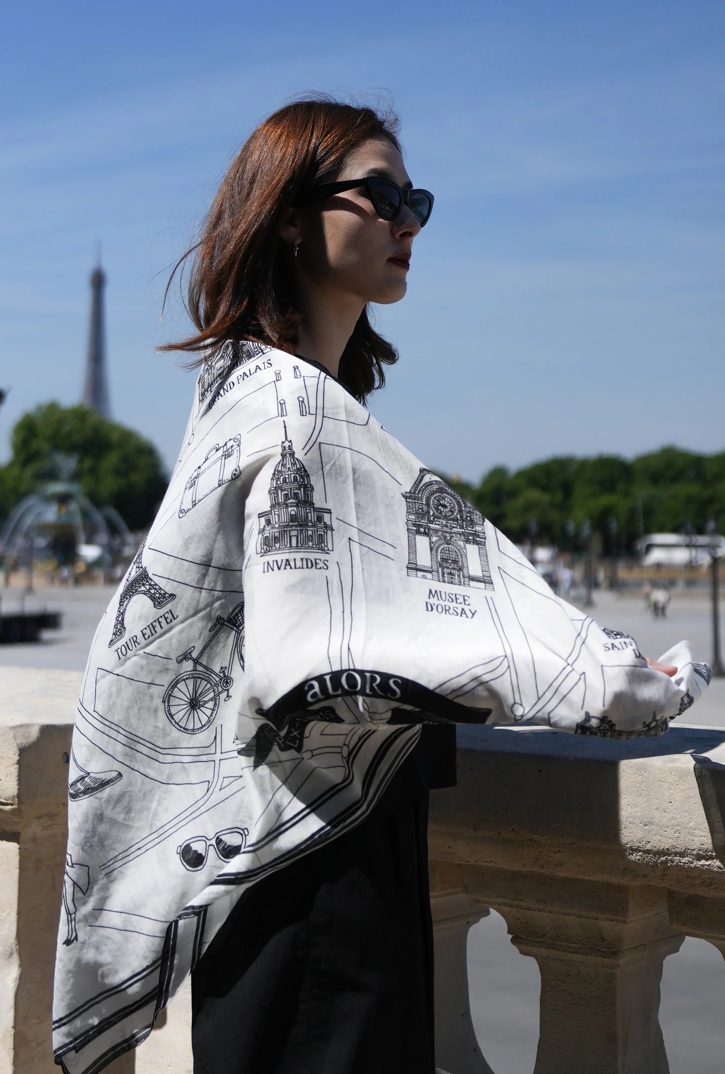 Foulard Ex-libris Paris x aLORS -une collaboration d’exception (ホワイトxブラック) - aLORS online store