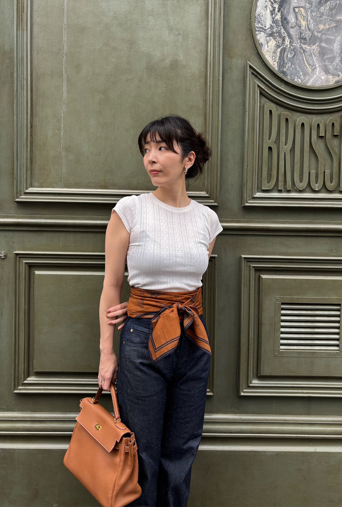 Foulard Ex-libris Paris x aLORS -une collaboration d’exception (キャメルx ネイビー)