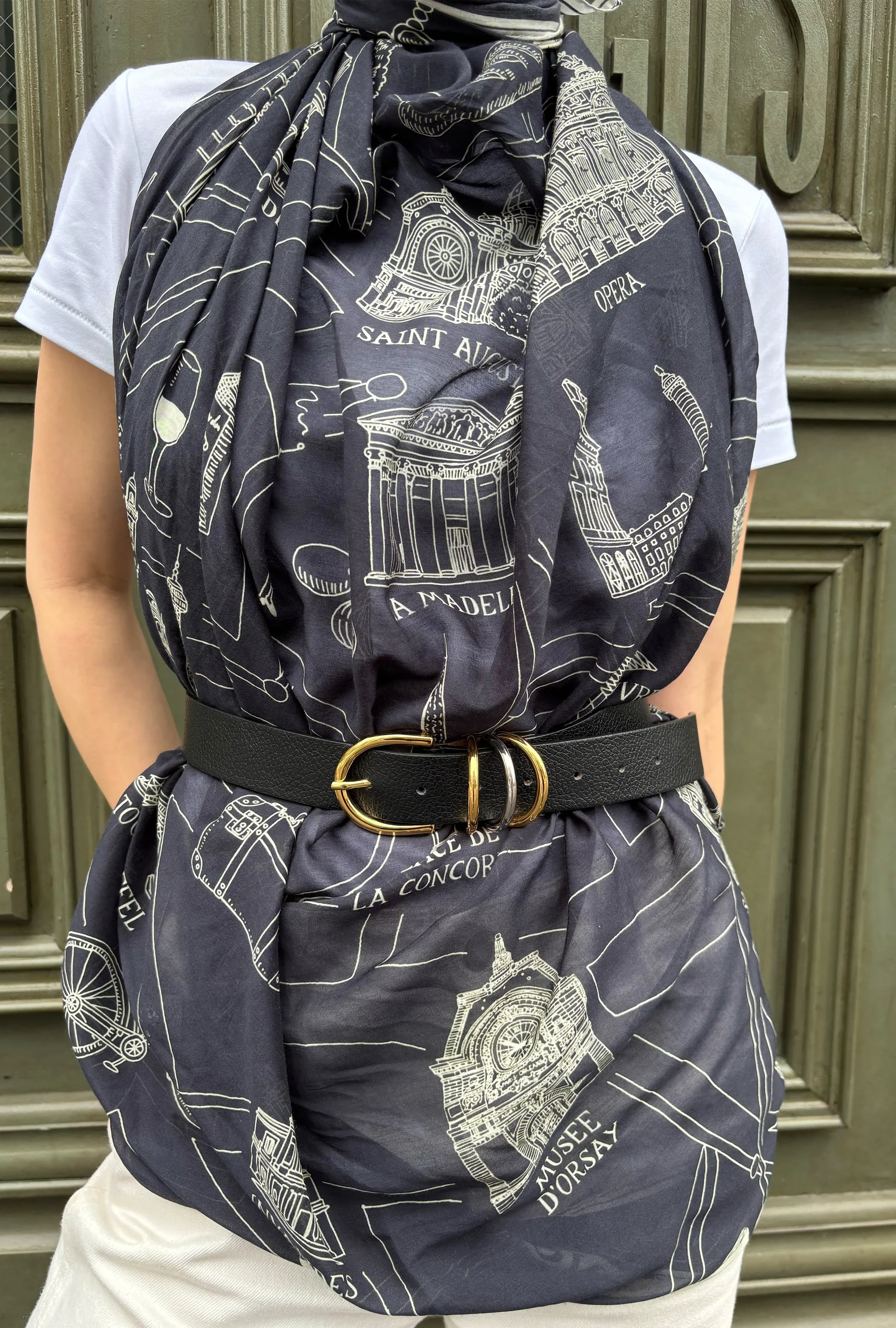 Foulard Ex-libris Paris x aLORS -une collaboration d’exception(ダークネイビーx アイボリー) - aLORS online store