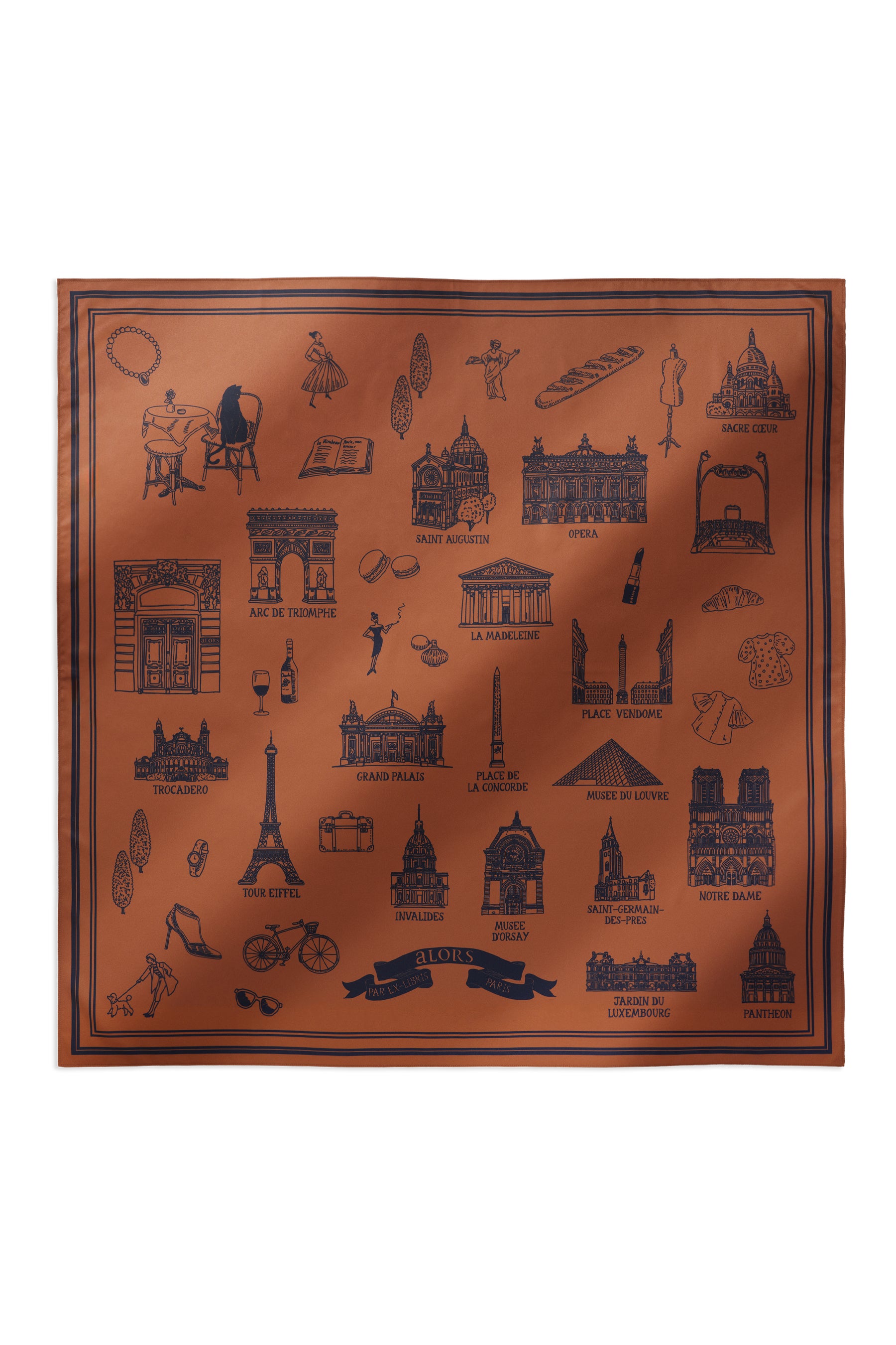 Foulard Ex-libris Paris x aLORS Camel × Blue marine 90x90cm