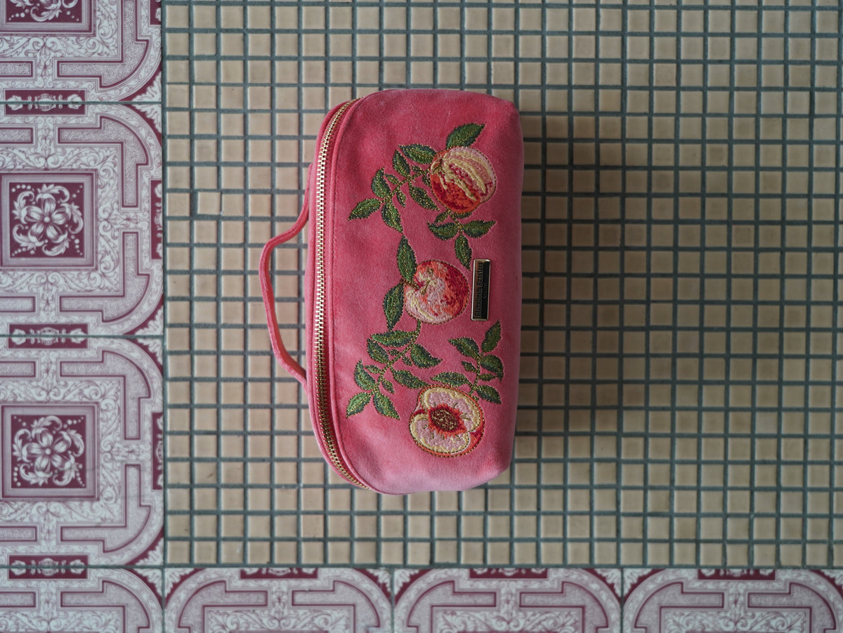 aLORS Select【Elizabeth Scarlett】Summer Peach Velvet Open Flat Makeup Bag - Spiced Coral