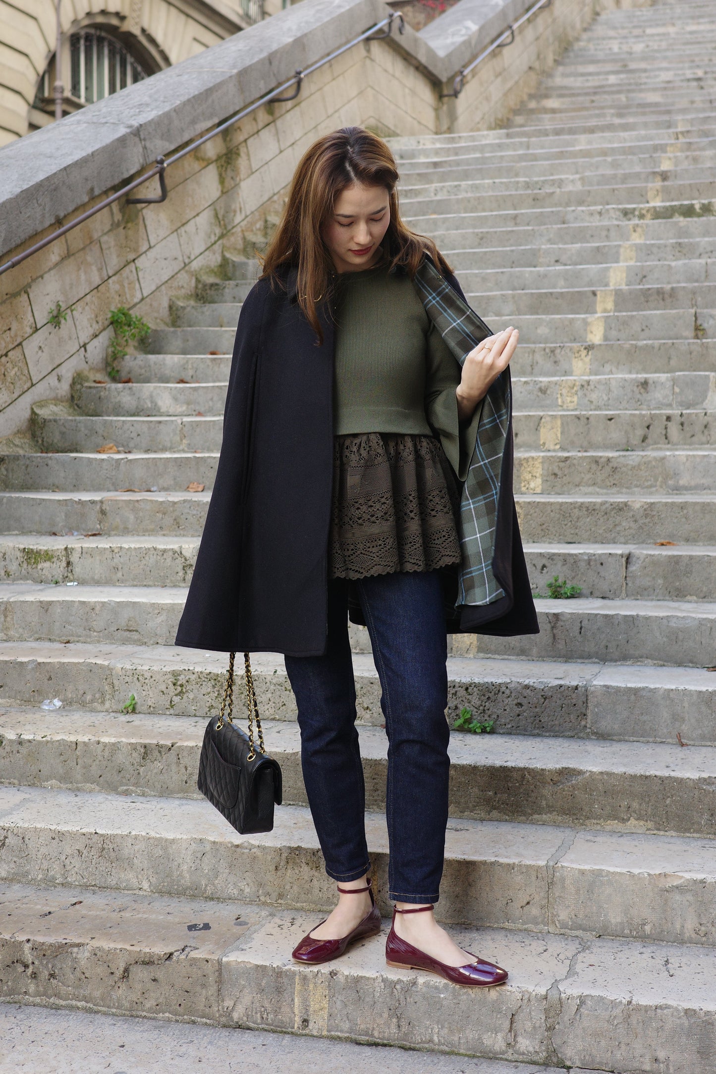 Pull en dentelle torsadée équestre Cadence Vert yomogi カーキ