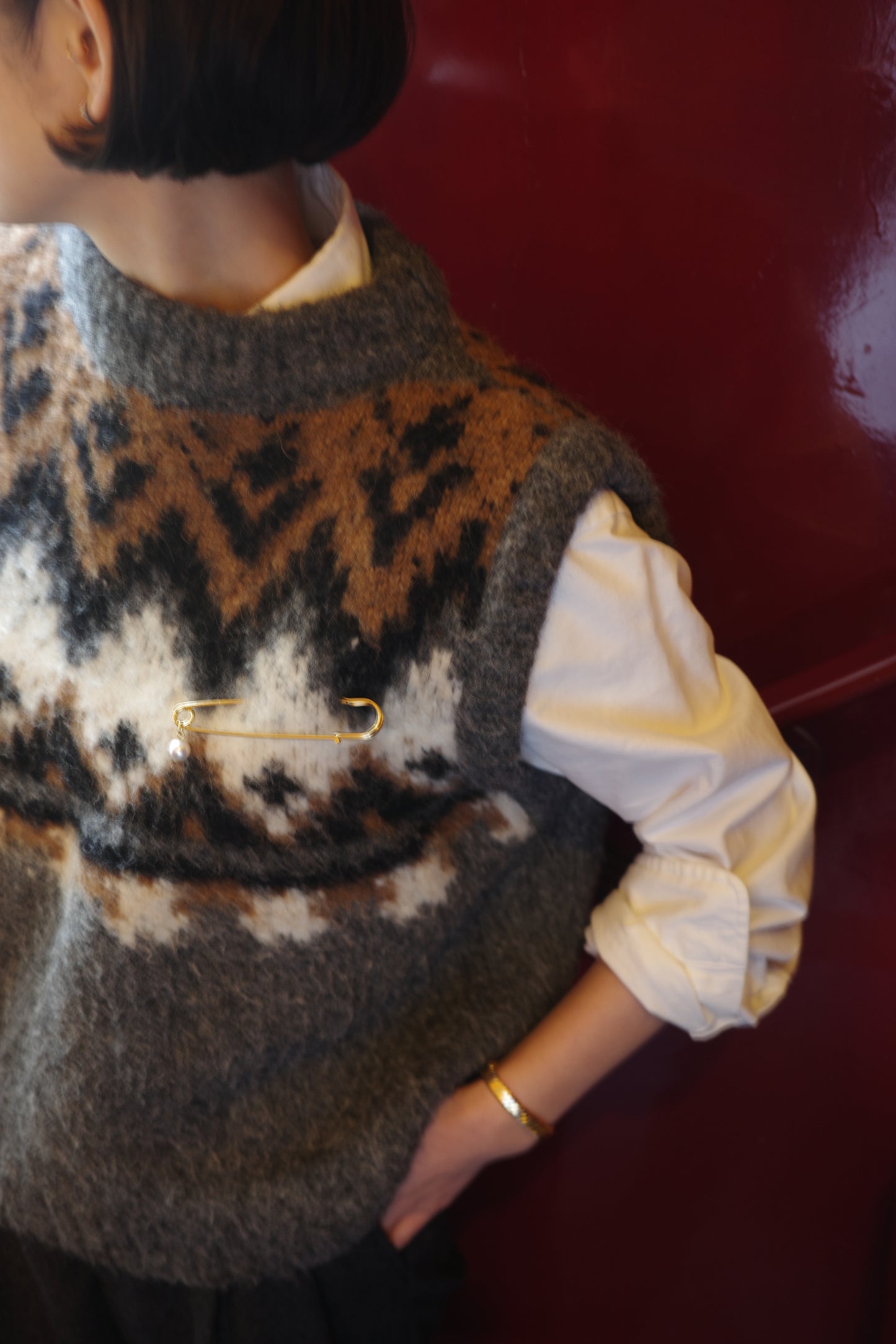 Gilet en tricot jacquard à fils tirés "Ériu"