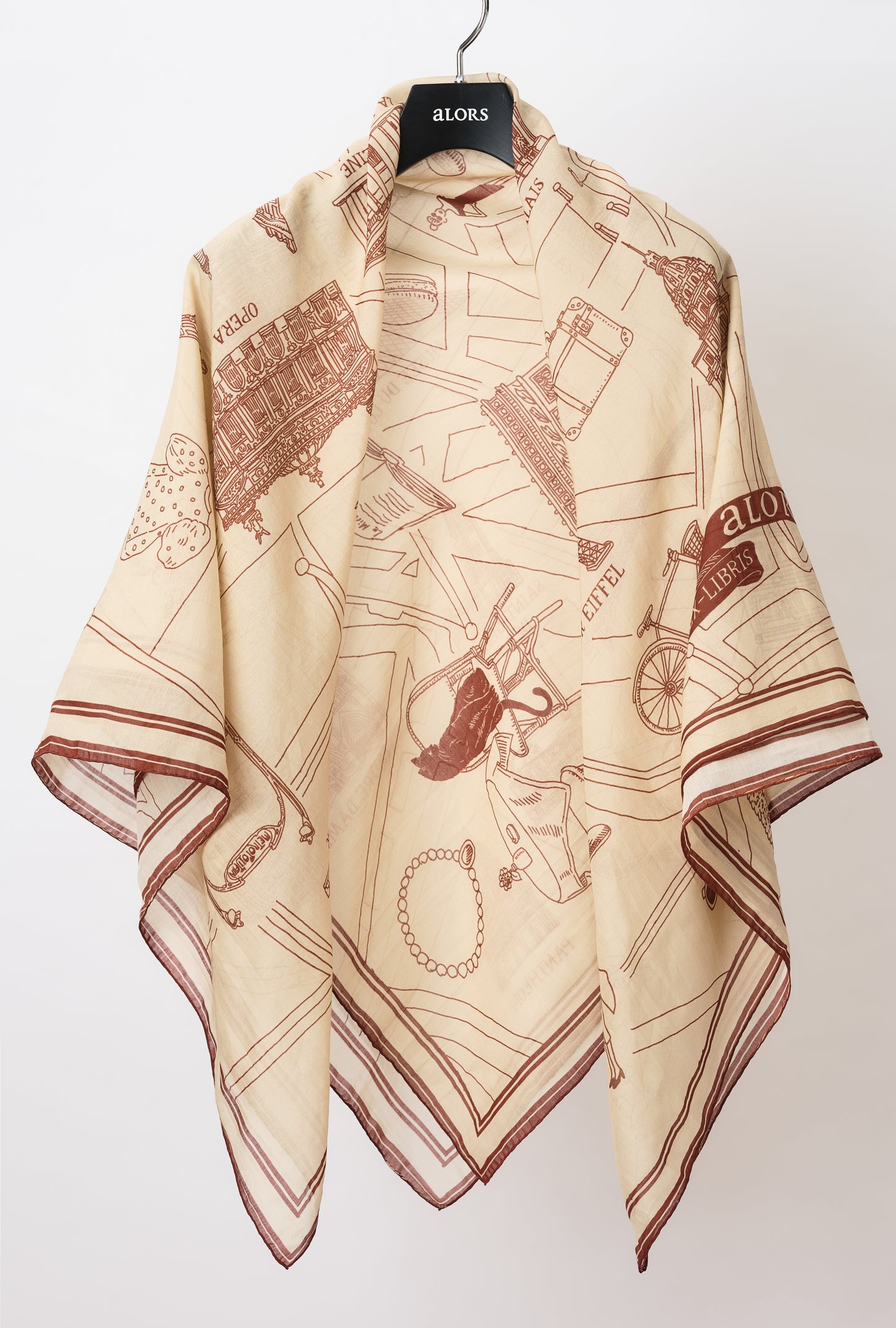 Foulard Ex-libris Paris x aLORS -une collaboration d’exception (アイボリーxボルドー)