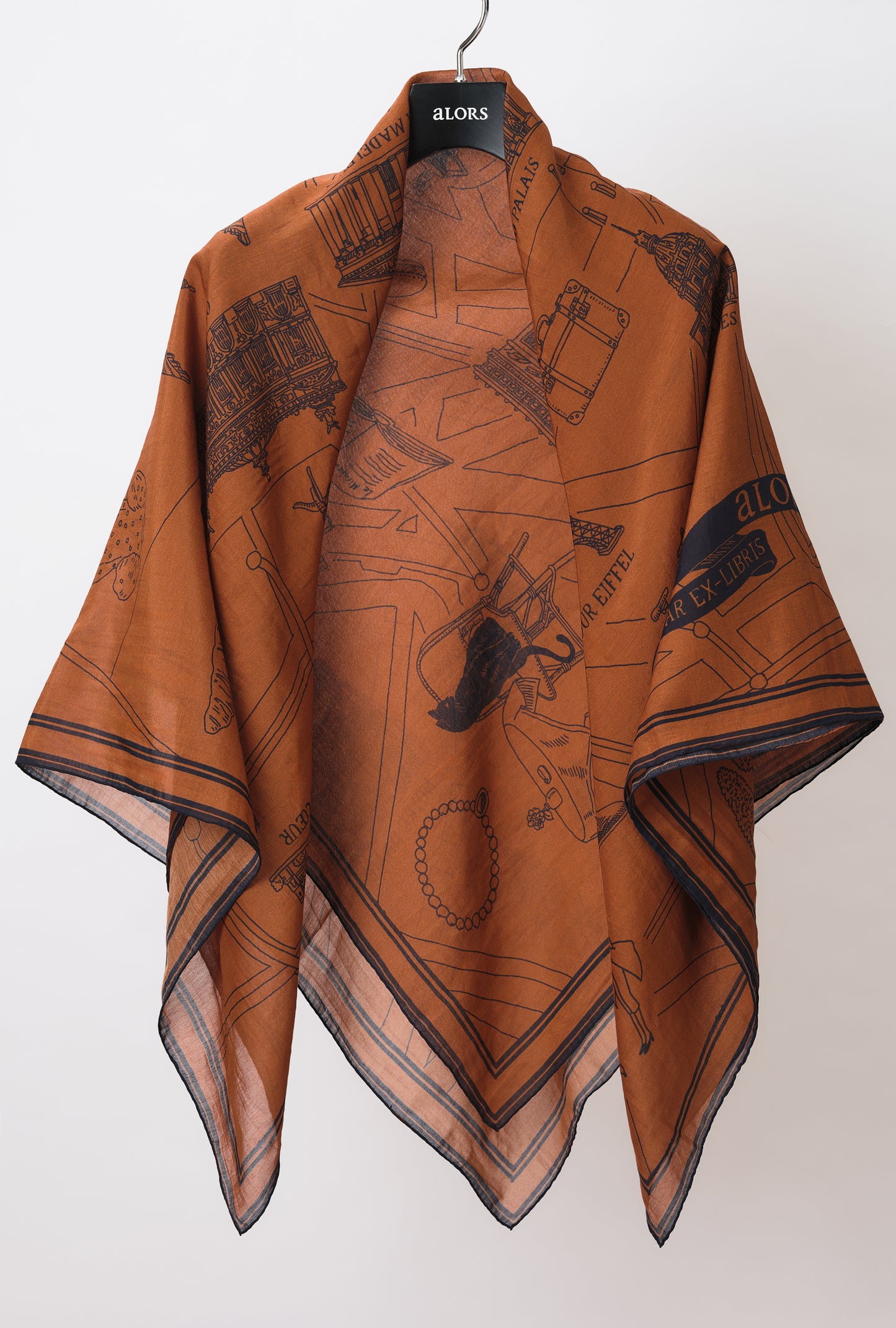 Foulard Ex-libris Paris x aLORS -une collaboration d’exception (キャメルx ネイビー)