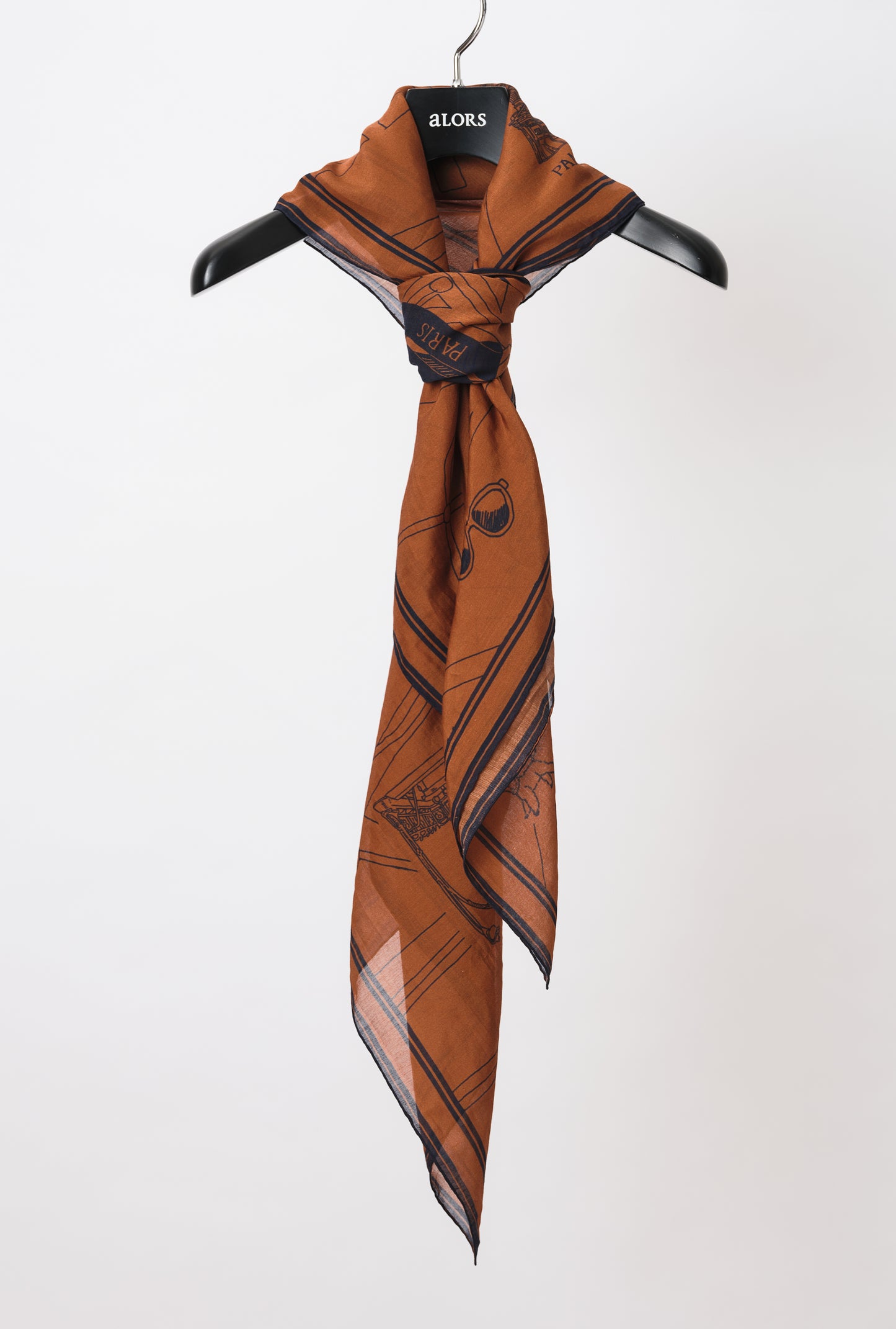 Foulard Ex-libris Paris x aLORS -une collaboration d’exception (キャメルx ネイビー)