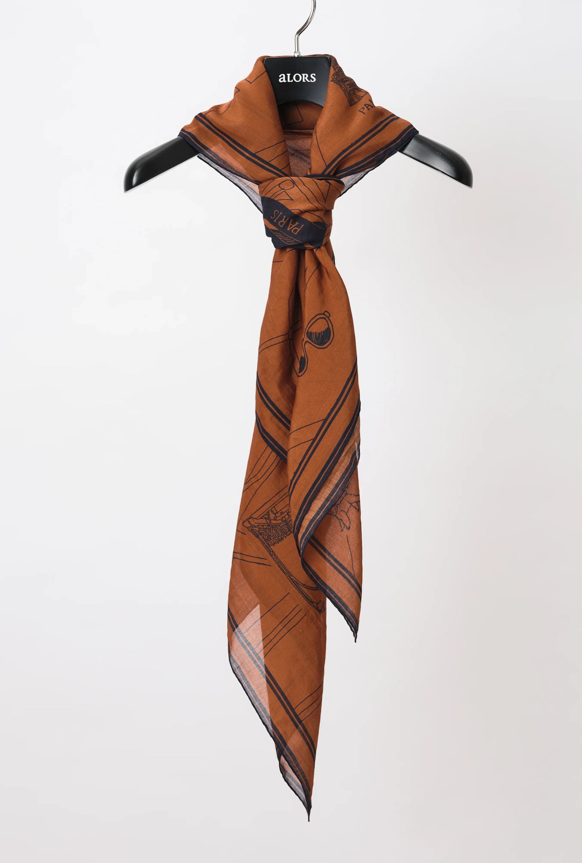 Foulard Ex-libris Paris x aLORS -une collaboration d’exception (キャメルx ネイビー) - aLORS online store