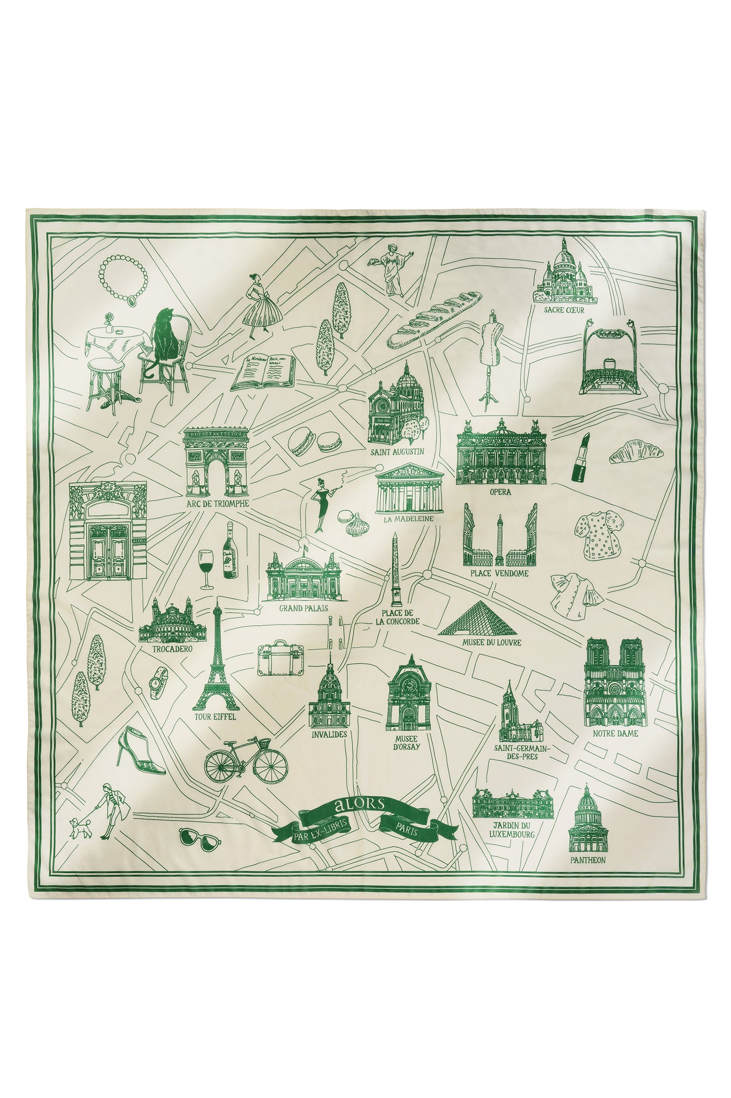 Foulard Ex-libris Paris x aLORS -une collaboration d’exception(グリーンx アイボリー) 140x140cm　スカーフ