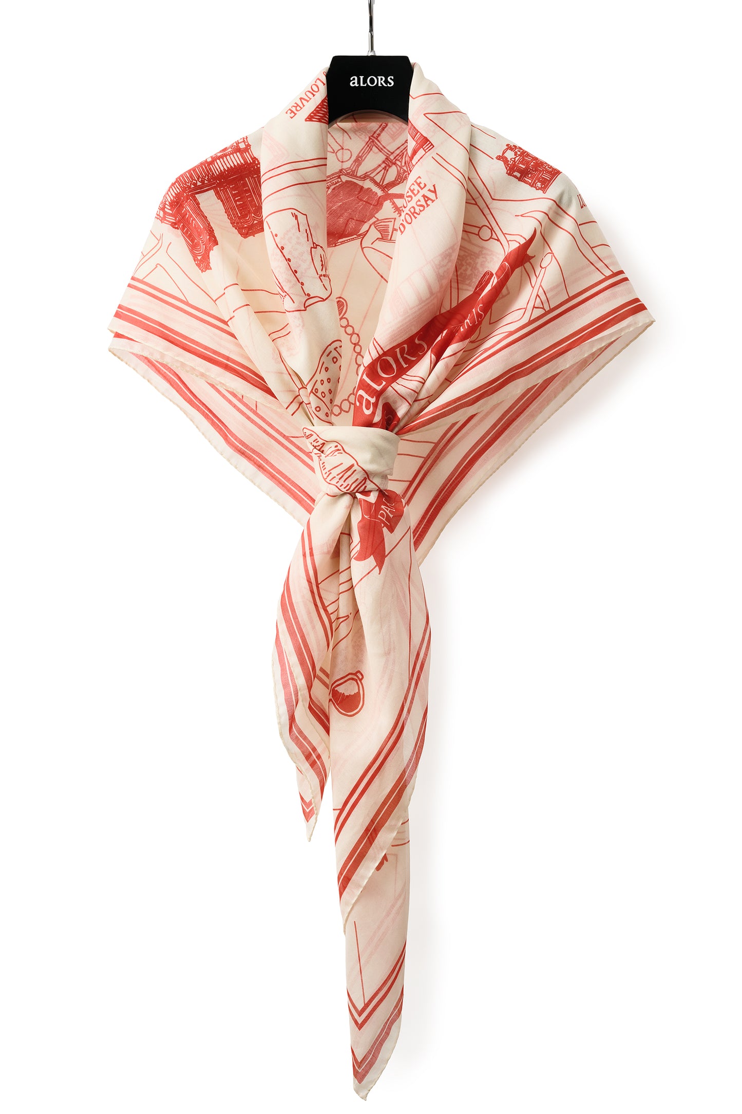 Foulard Ex-libris Paris x aLORS -une collaboration d’exception(オレンジx アイボリー) 140x140cm スカーフ