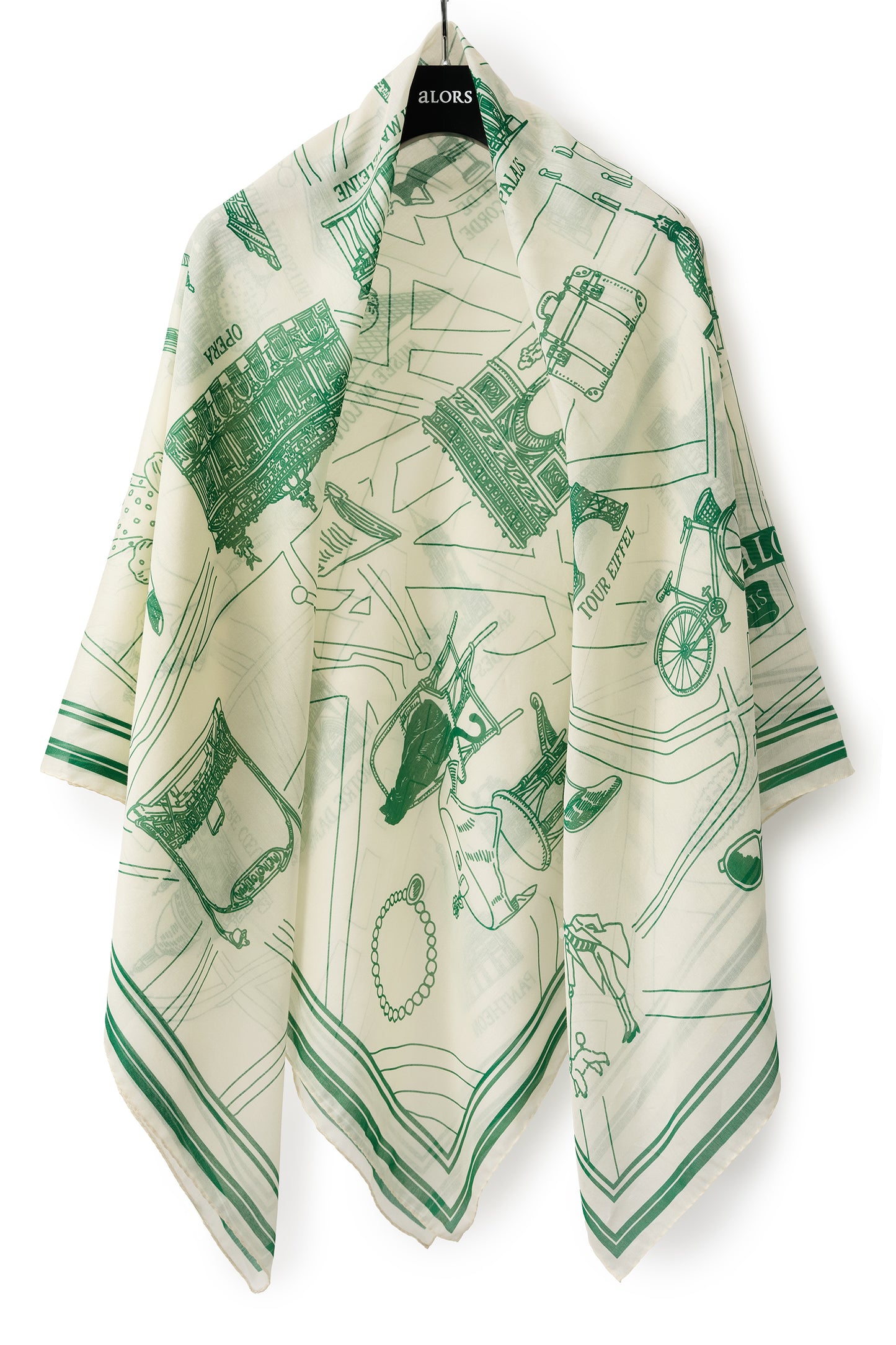 Foulard Ex-libris Paris x aLORS -une collaboration d’exception(グリーンx アイボリー) 140x140cm　スカーフ