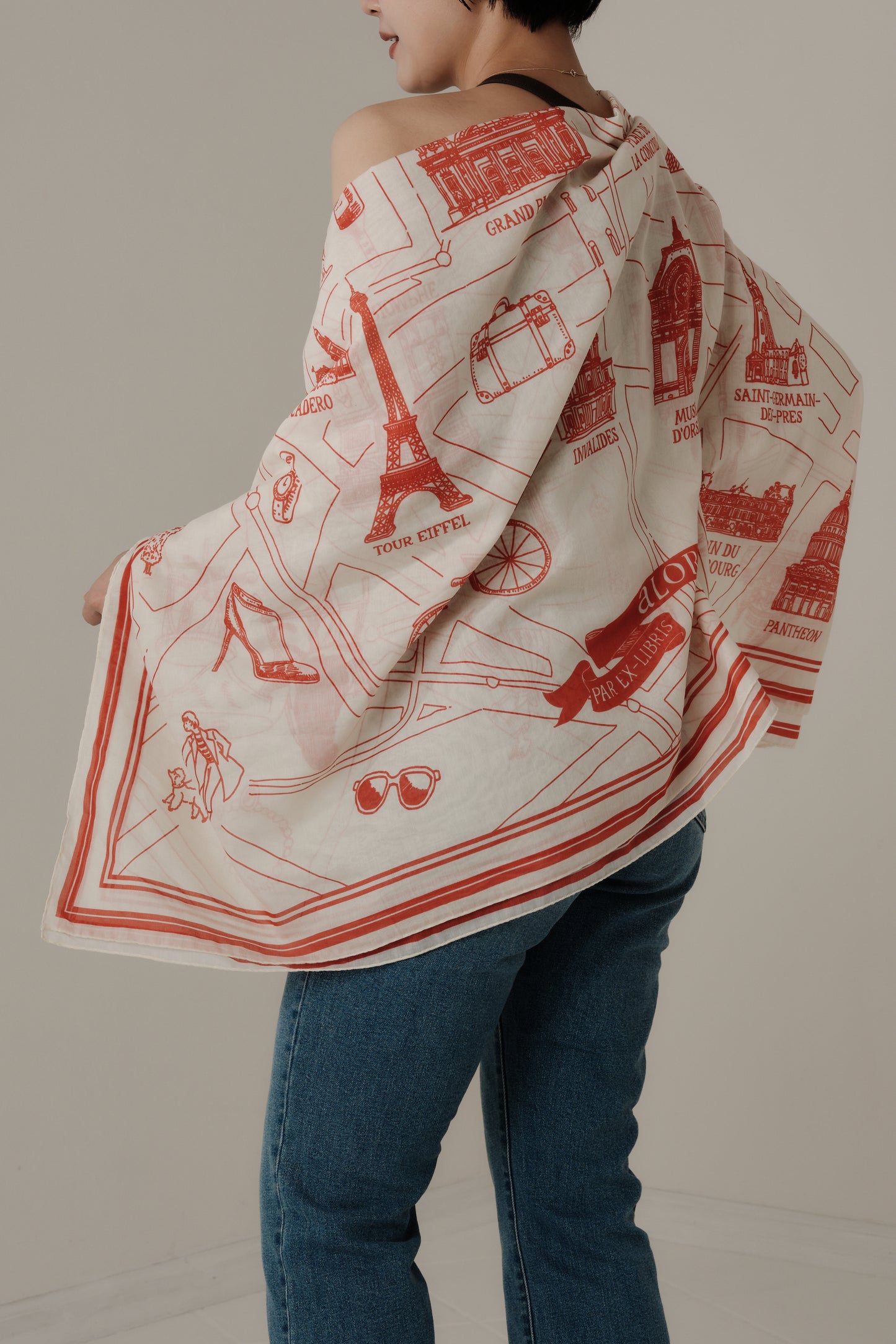 Foulard Ex-libris Paris x aLORS -une collaboration d’exception(オレンジx アイボリー) 140x140cm スカーフ