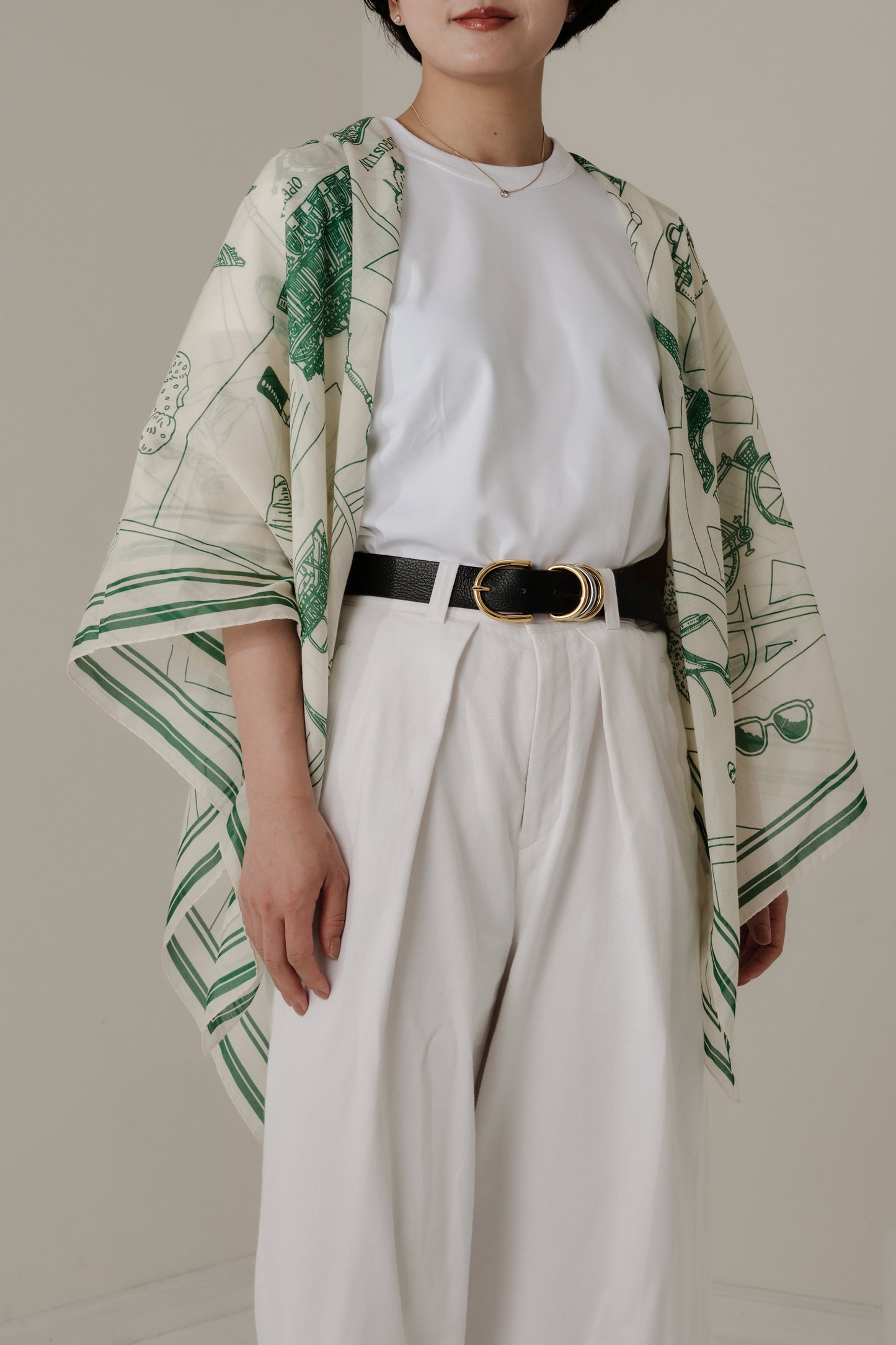 Foulard Ex-libris Paris x aLORS -une collaboration d’exception(グリーンx アイボリー) 140x140cm　スカーフ