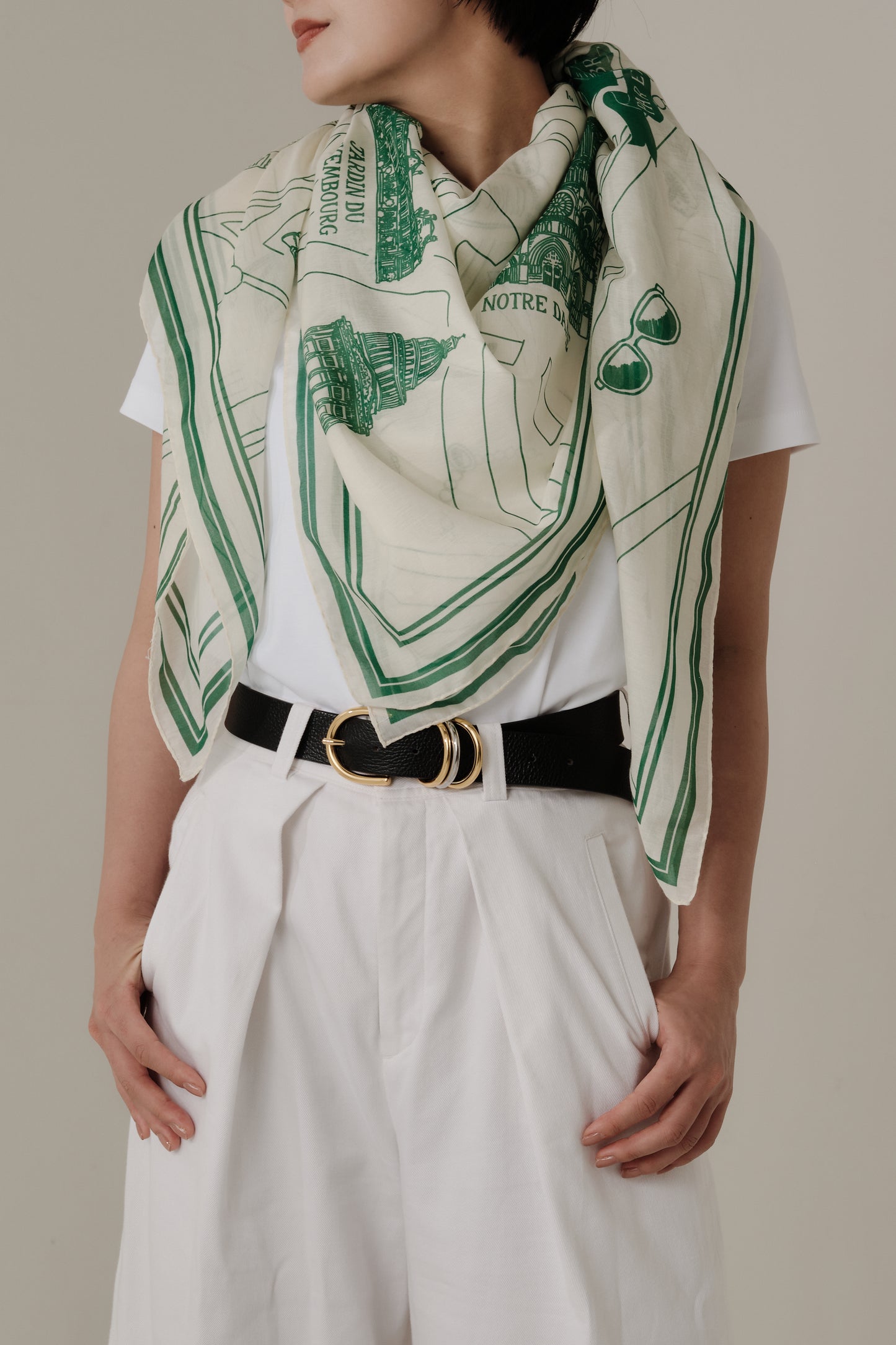 Foulard Ex-libris Paris x aLORS -une collaboration d’exception(グリーンx アイボリー) 140x140cm　スカーフ