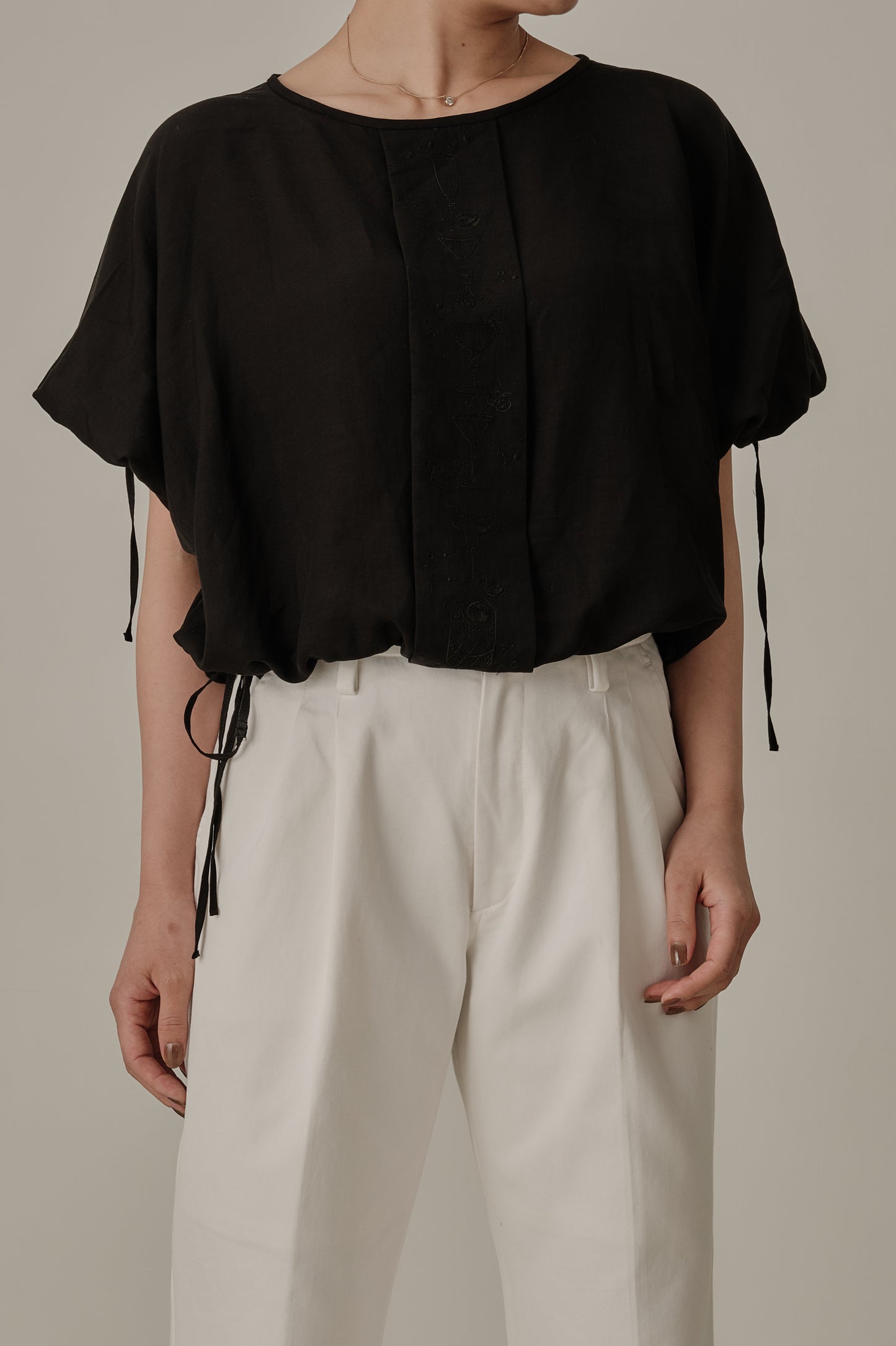 Aperitivo Linen Balloon Blouse Black ブラウス