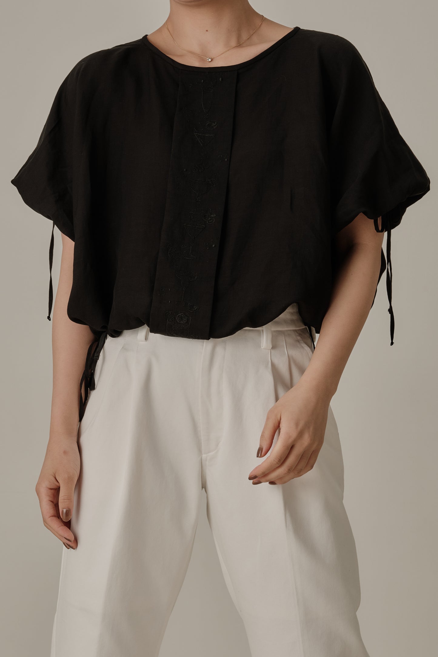 Aperitivo Linen Balloon Blouse Black ブラウス