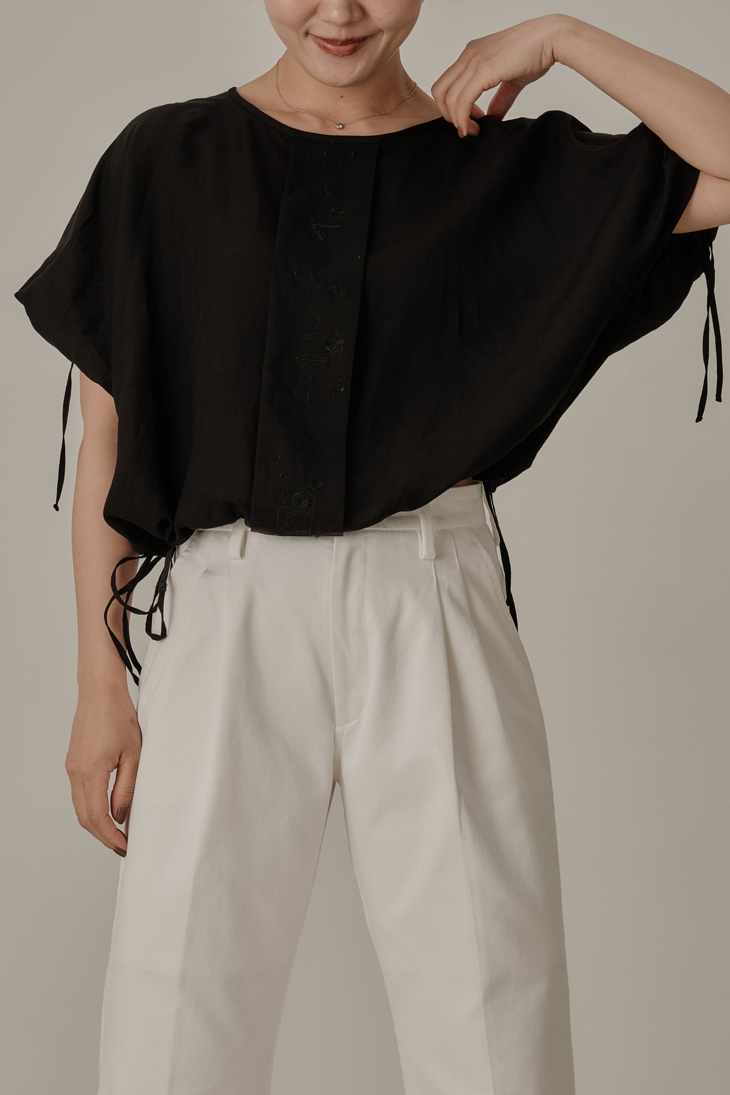 Aperitivo Linen Balloon Blouse Black ブラウス