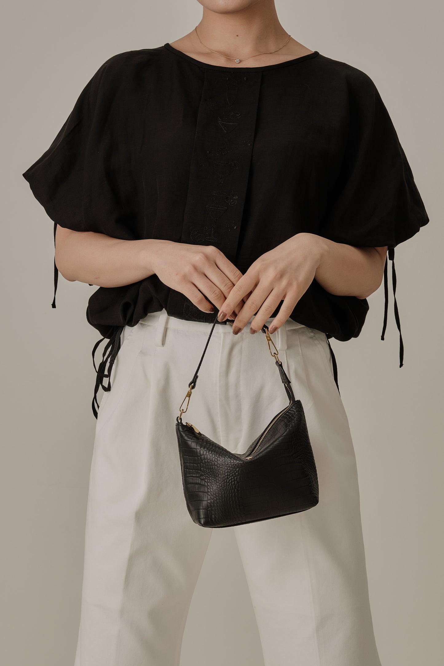 Aperitivo Linen Balloon Blouse Black ブラウス