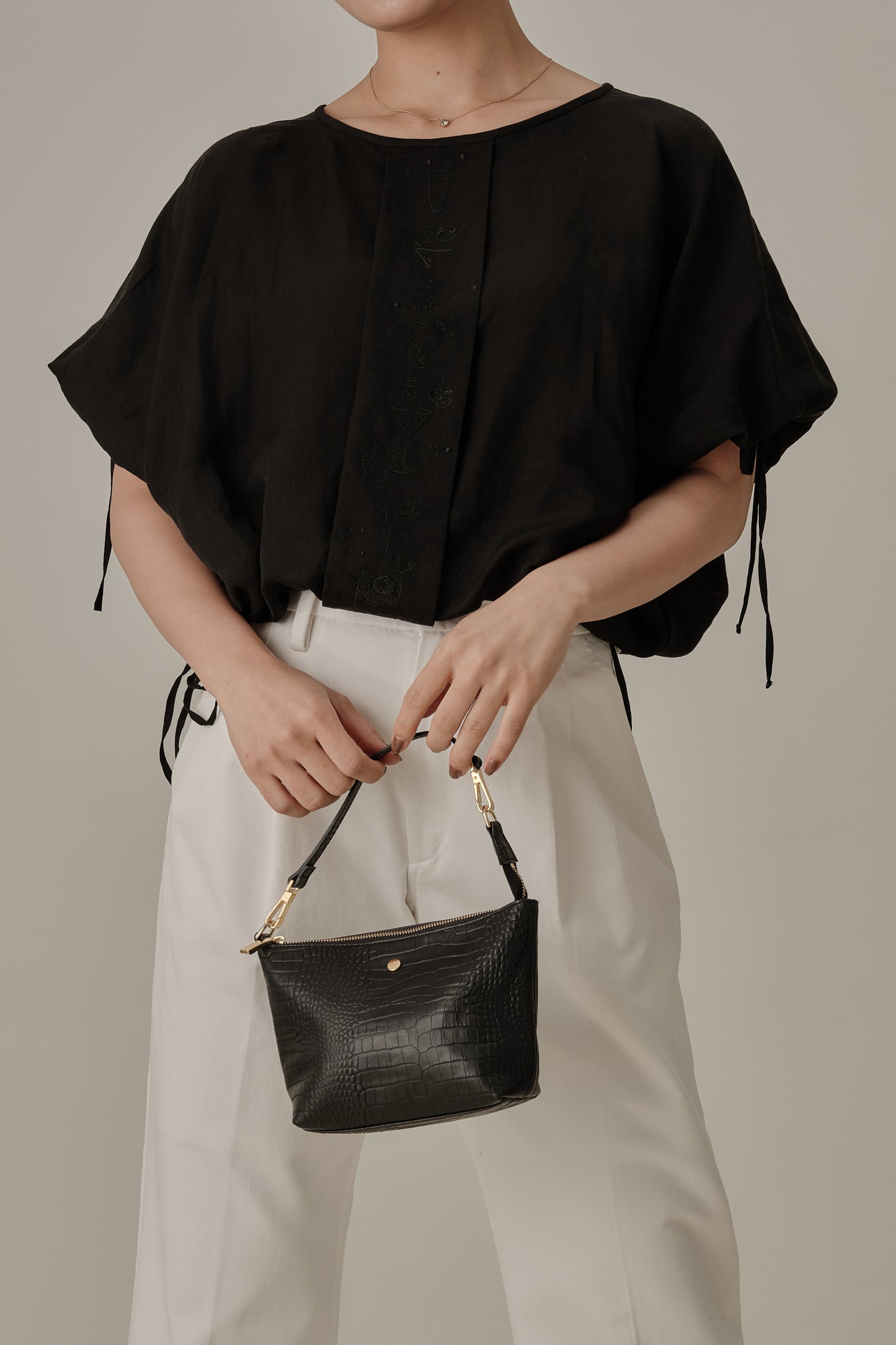 Aperitivo Linen Balloon Blouse Black ブラウス