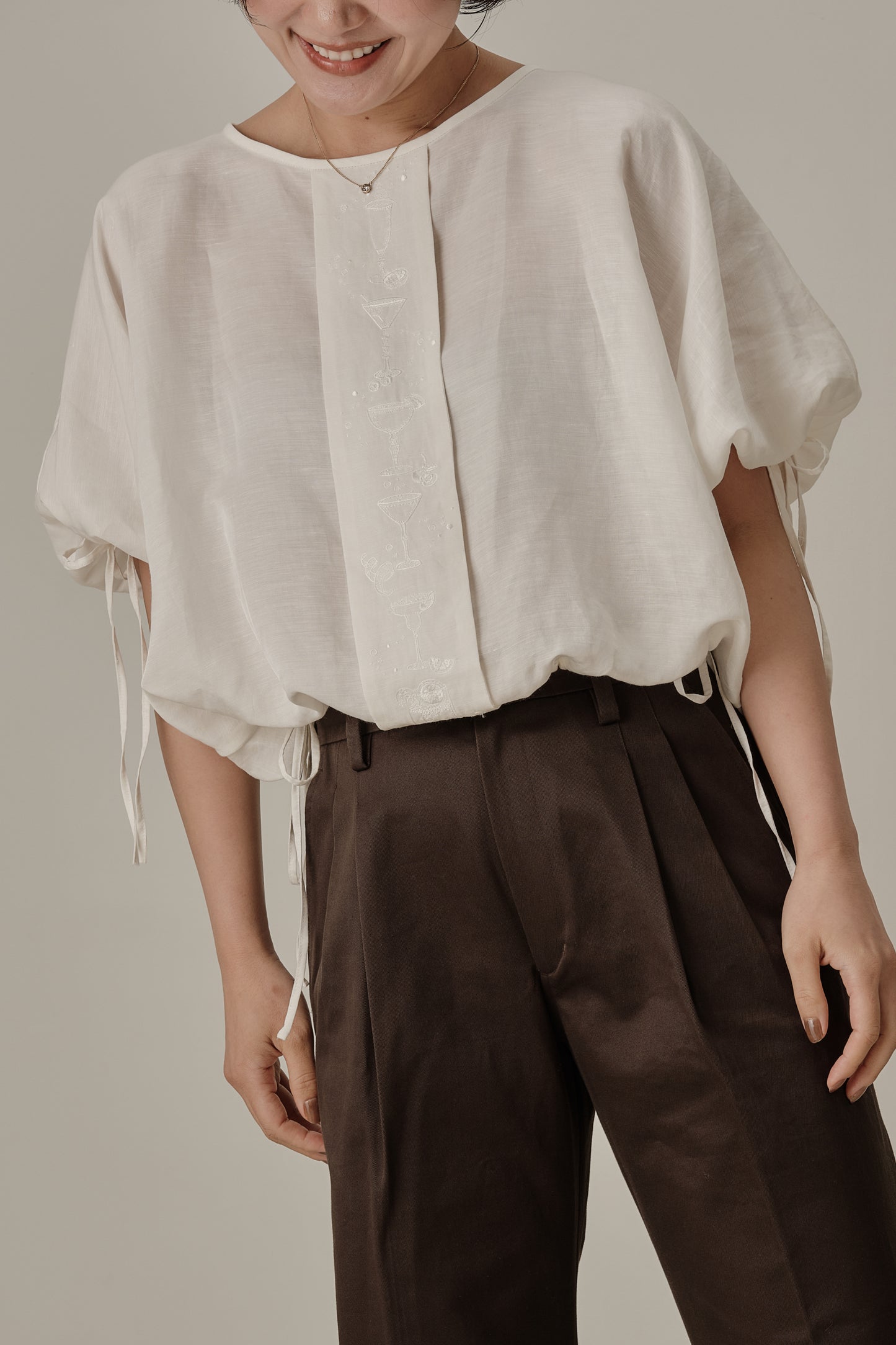 Aperitivo Linen Balloon Blouse White ブラウス
