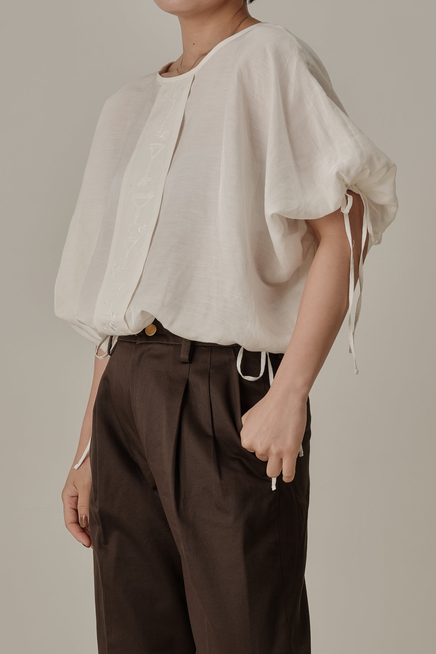 Aperitivo Linen Balloon Blouse White ブラウス