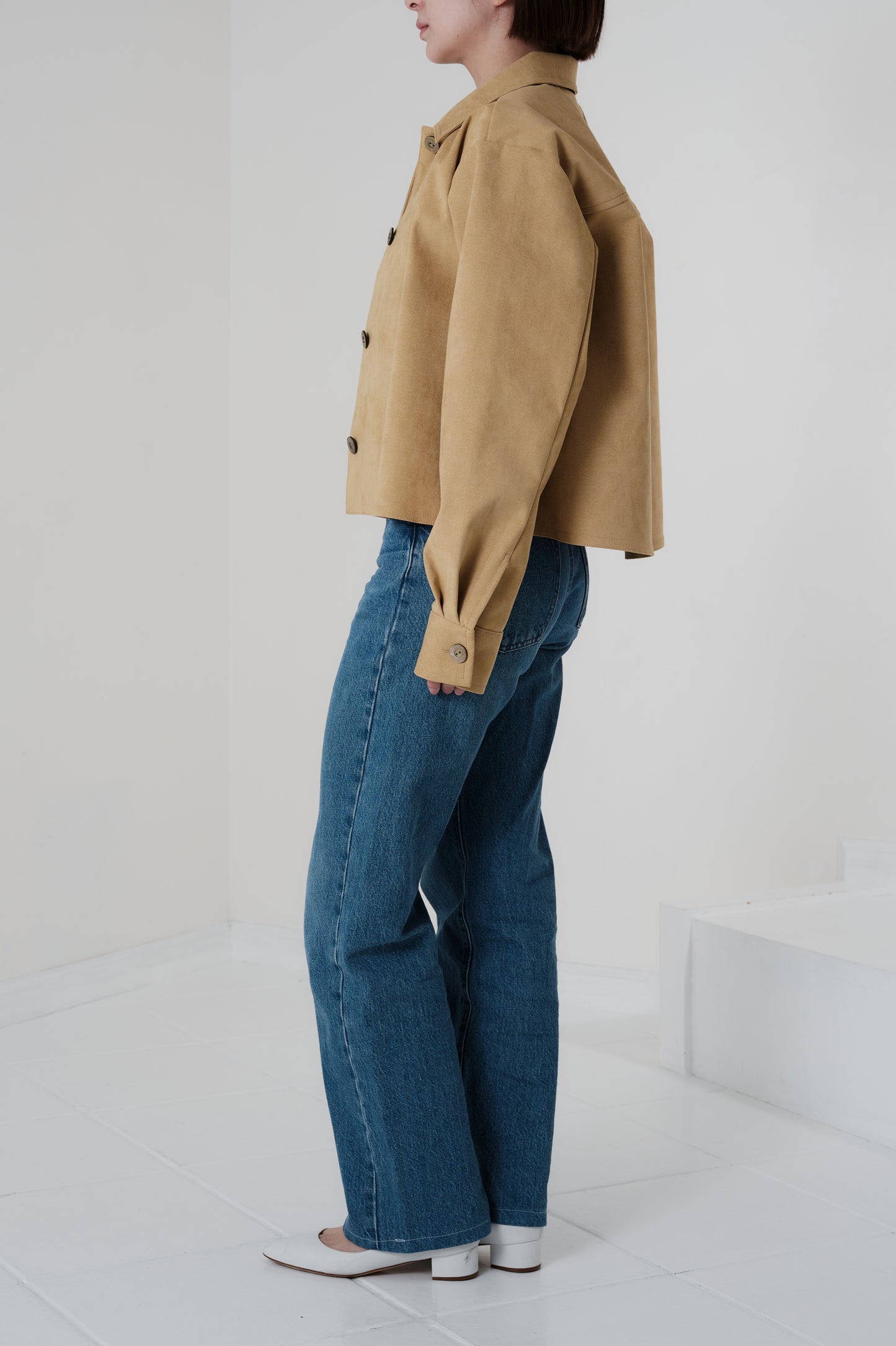 Veste courte en Alcantara Camel Caramel