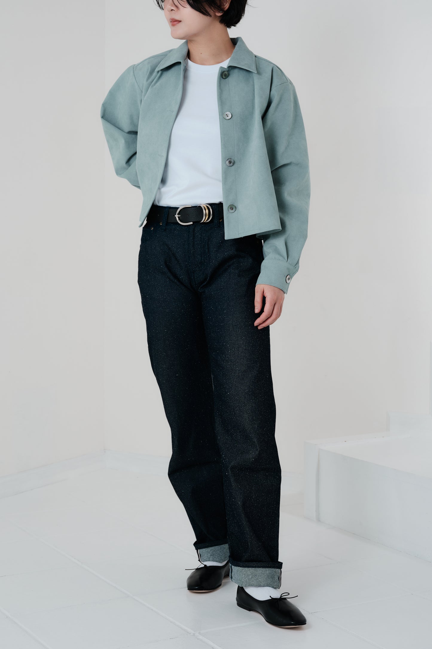 Veste courte en Alcantara Bleu Bulle de Savon