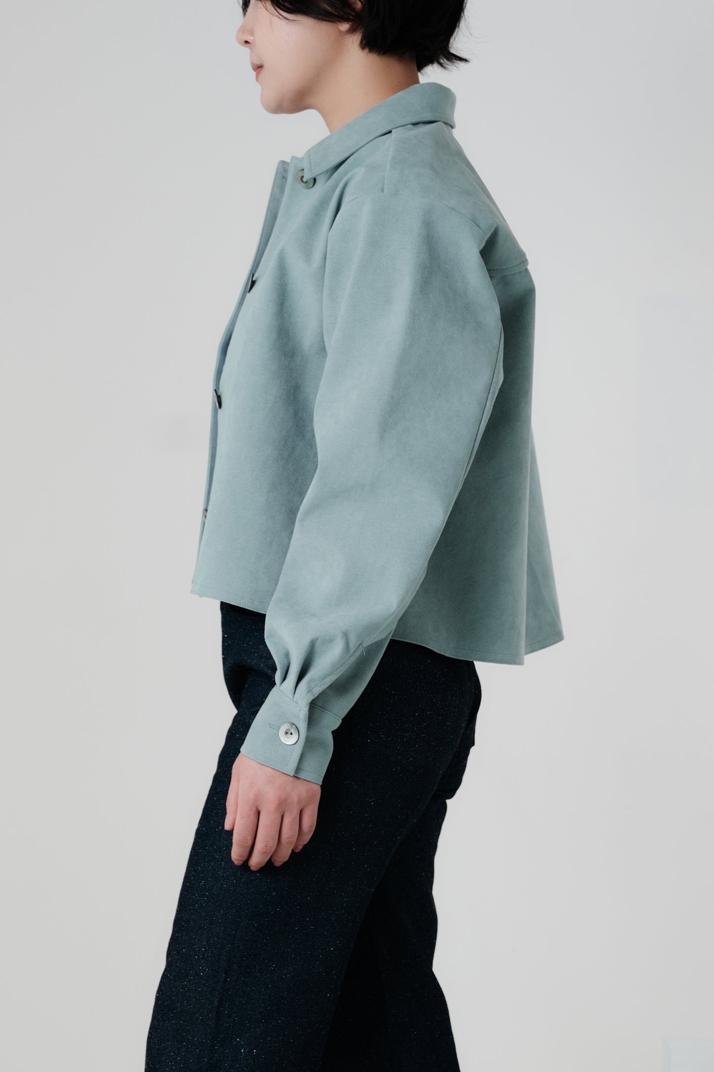 Veste courte en Alcantara Bleu Bulle de Savon