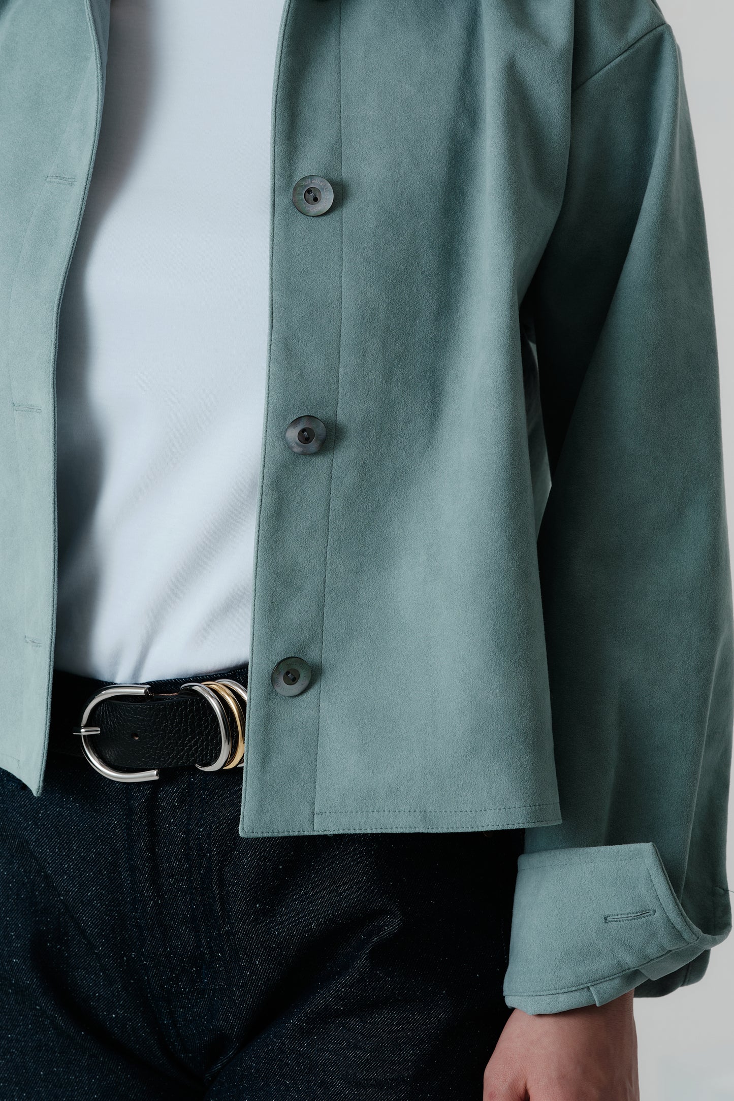 Veste courte en Alcantara Bleu Bulle de Savon