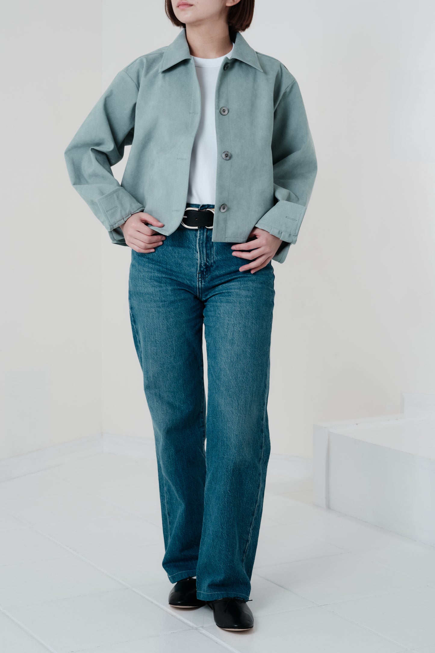 Veste courte en Alcantara Bleu Bulle de Savon