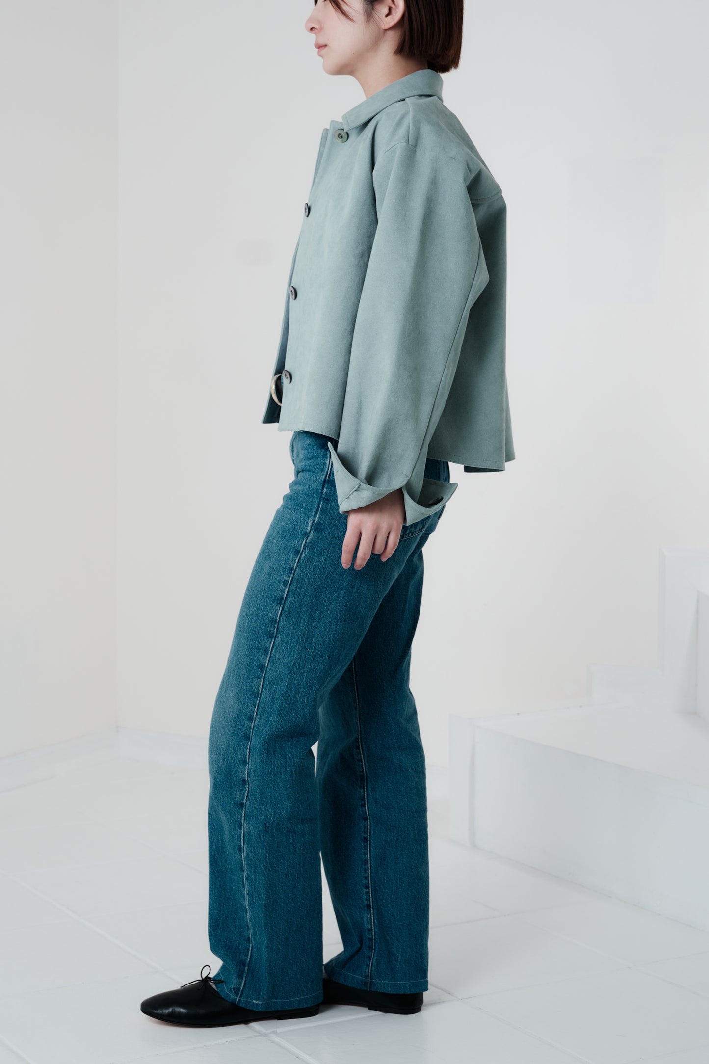 Veste courte en Alcantara Bleu Bulle de Savon