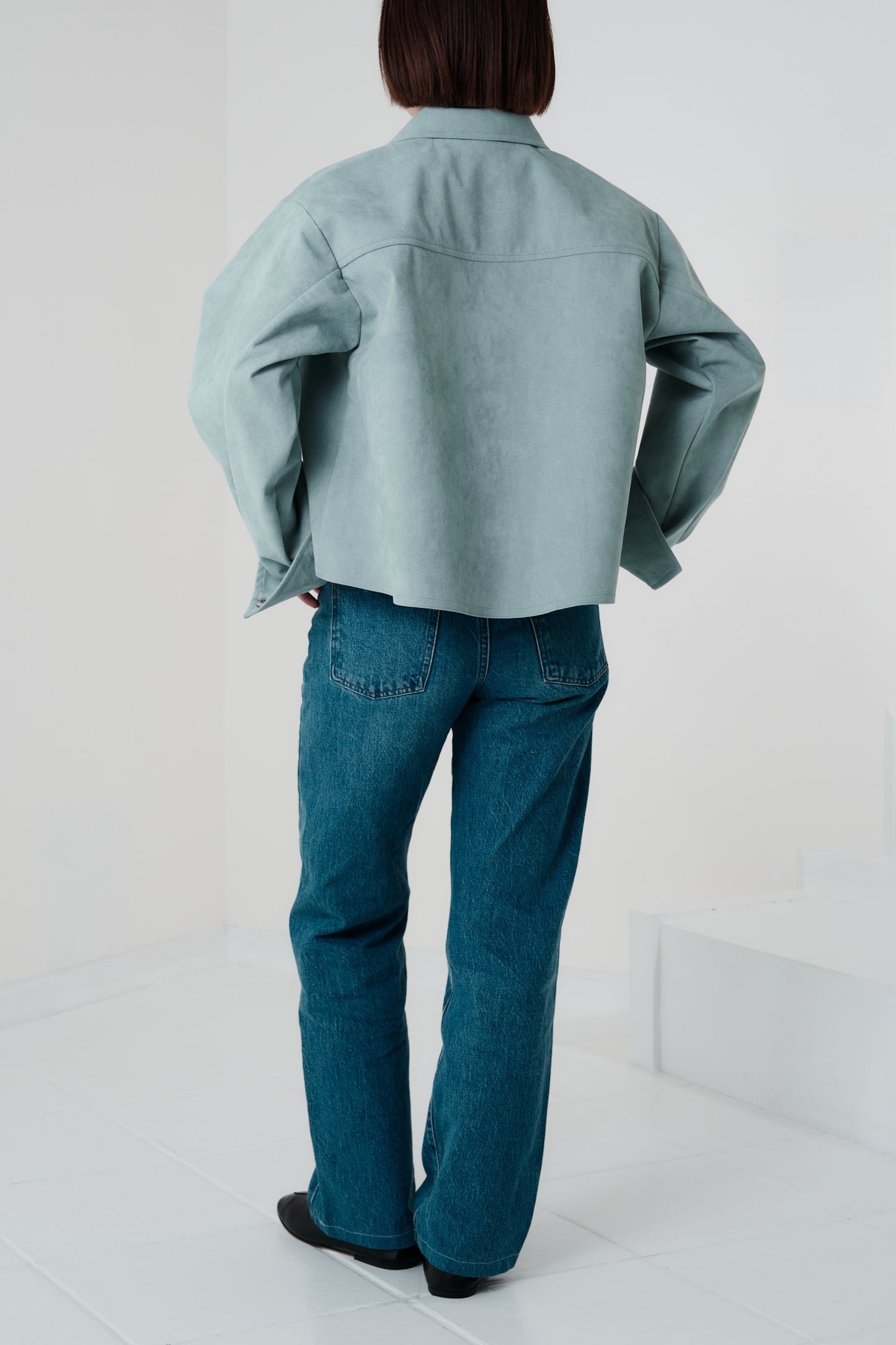 Veste courte en Alcantara Bleu Bulle de Savon