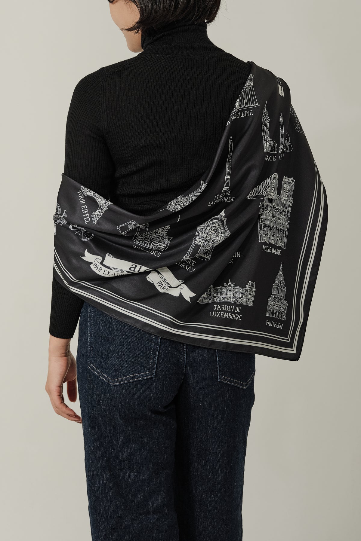 Foulard Ex-libris Paris x aLORS  - une collaboration d'exception  (Bleu marine foncé × Ivoire) 90x90cm