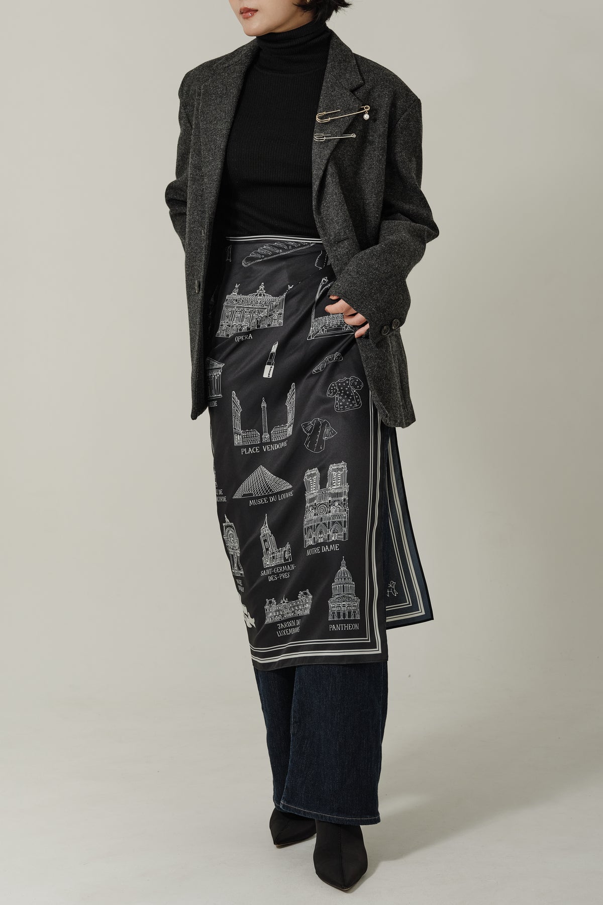 Foulard Ex-libris Paris x aLORS  - une collaboration d'exception  (Bleu marine foncé × Ivoire) 90x90cm