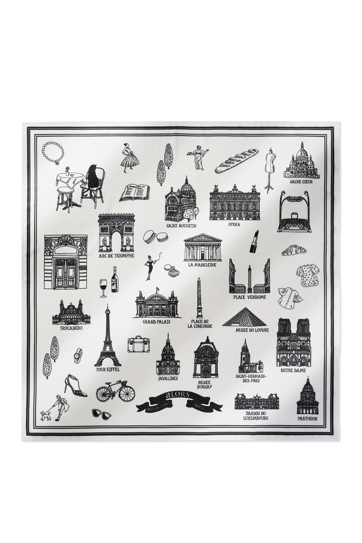 Foulard Ex-libris Paris x aLORS  - une collaboration d'exception (Blanc × Noir) 90x90cm