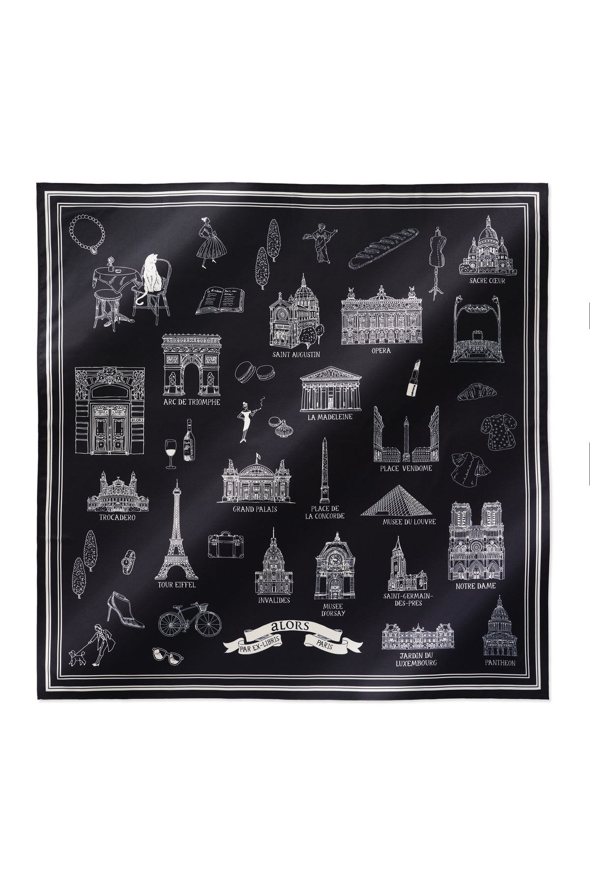 Foulard Ex-libris Paris x aLORS  - une collaboration d'exception  (Bleu marine foncé × Ivoire) 90x90cm