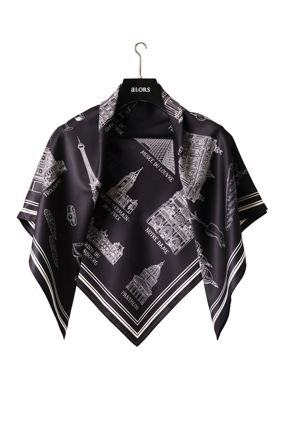 Foulard Ex-libris Paris x aLORS  - une collaboration d'exception  (Bleu marine foncé × Ivoire) 90x90cm