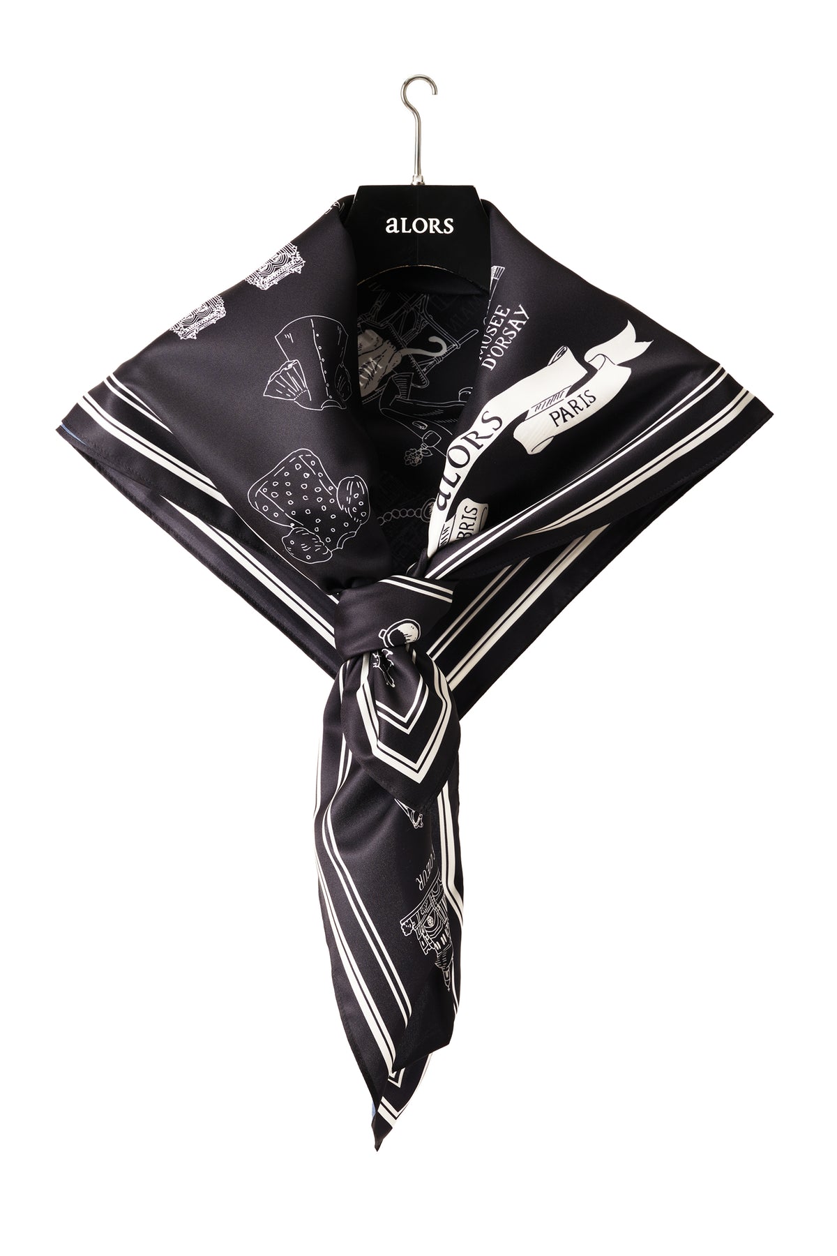 Foulard Ex-libris Paris x aLORS  - une collaboration d'exception  (Bleu marine foncé × Ivoire) 90x90cm