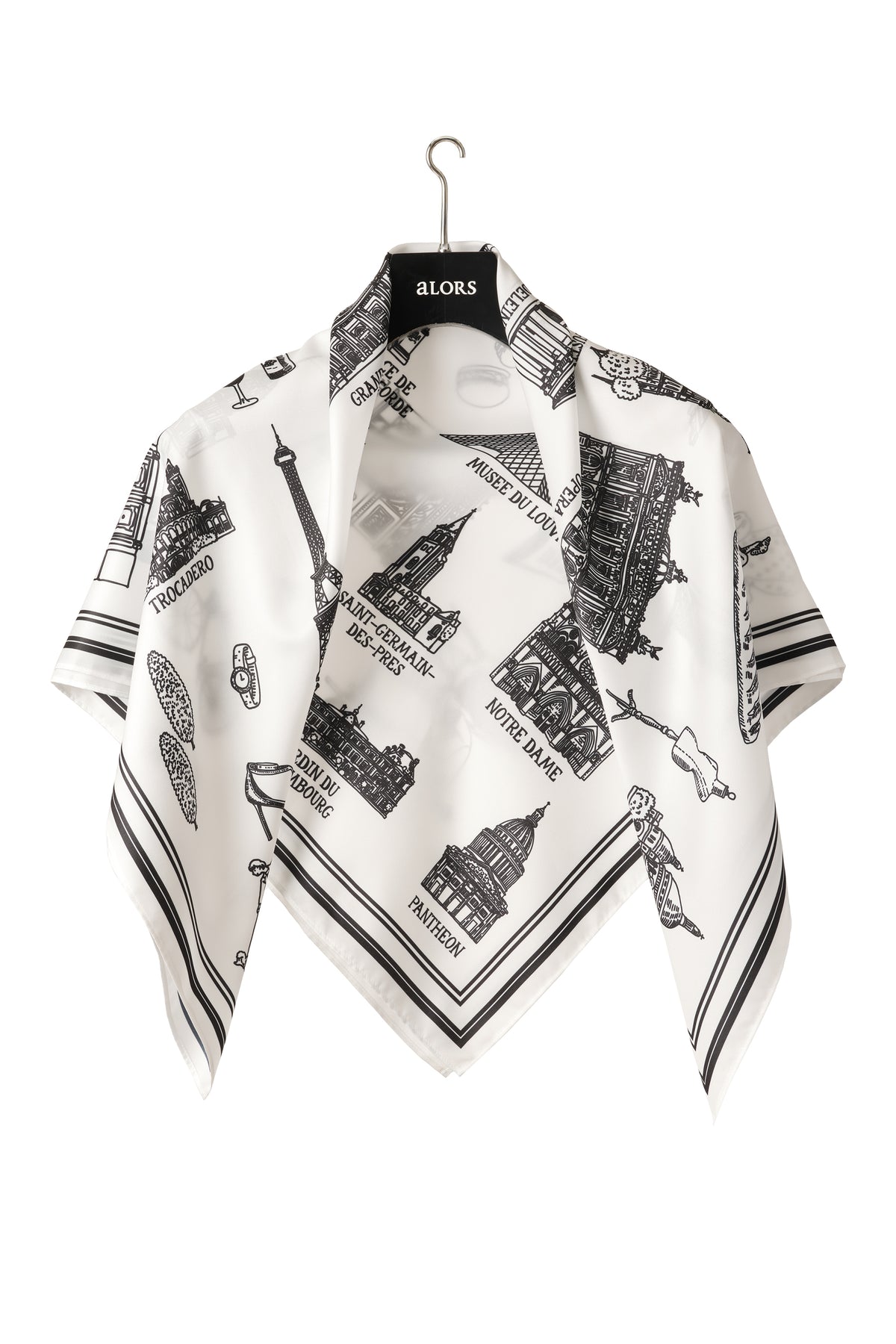 Foulard Ex-libris Paris x aLORS  - une collaboration d'exception (Blanc × Noir) 90x90cm