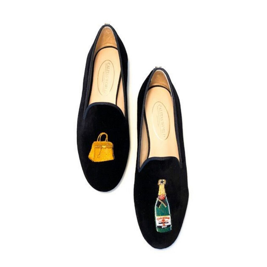 【Calitas world shoes】LOAFERS BLACK VELVET, BIRKIN AND CHAMPAGNE