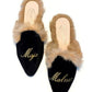 【Calitas world shoes】MULES FUR BLACK VELVET, GOLDEN NAME AND SURNAME　予約販売　1月下旬発送予定