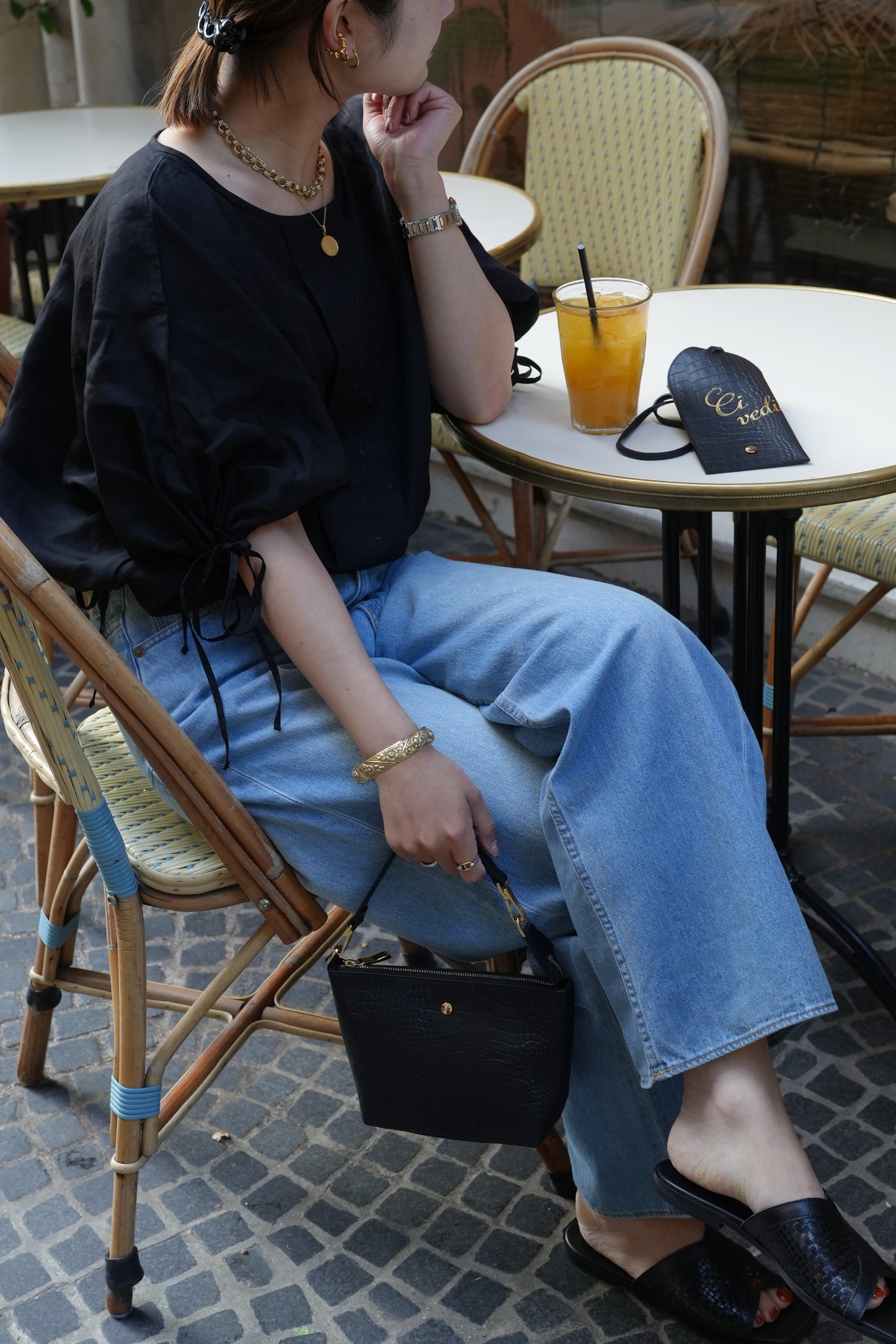 Aperitivo Linen Balloon Blouse Black ブラウス