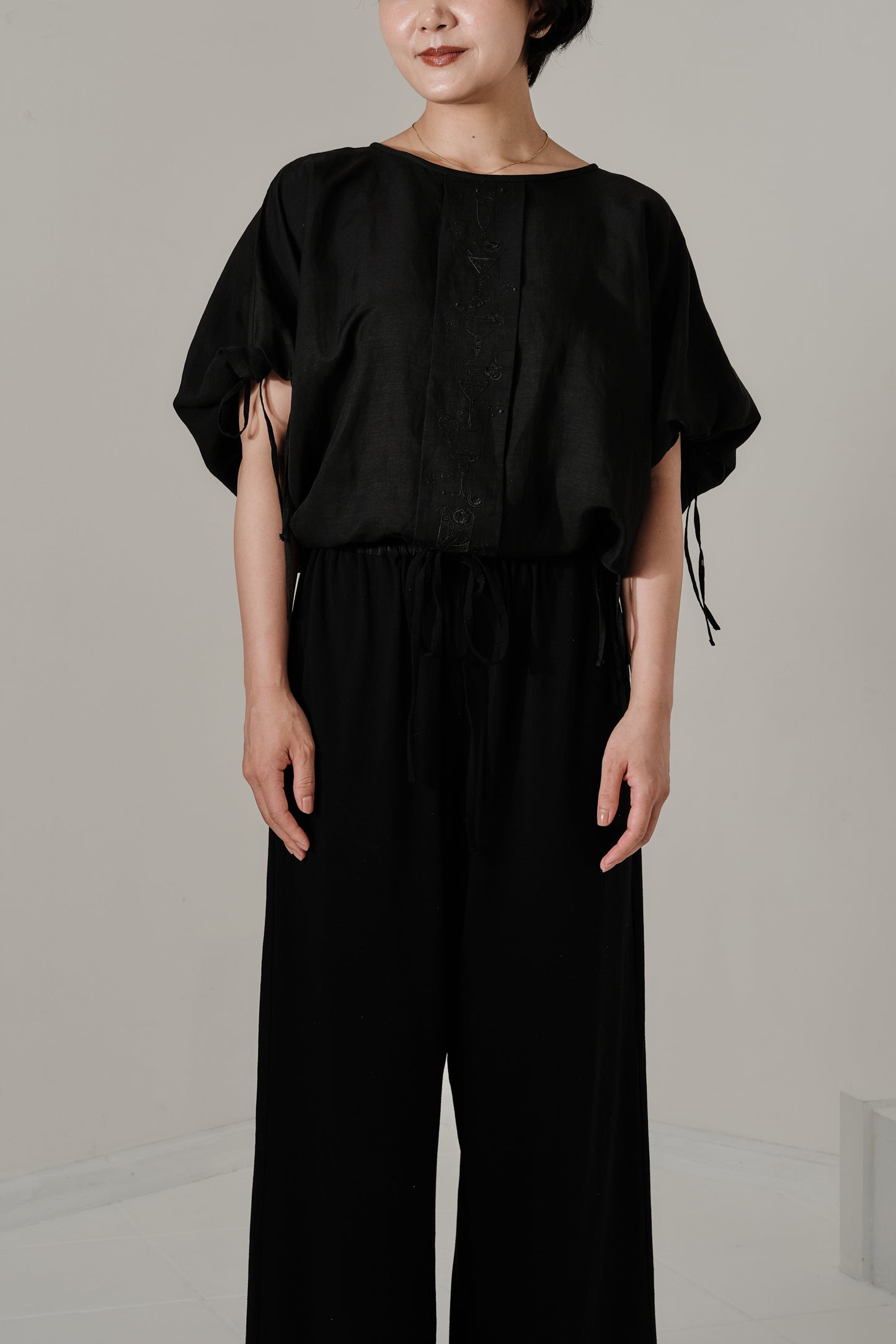 Aperitivo Linen Balloon Blouse Black ブラウス