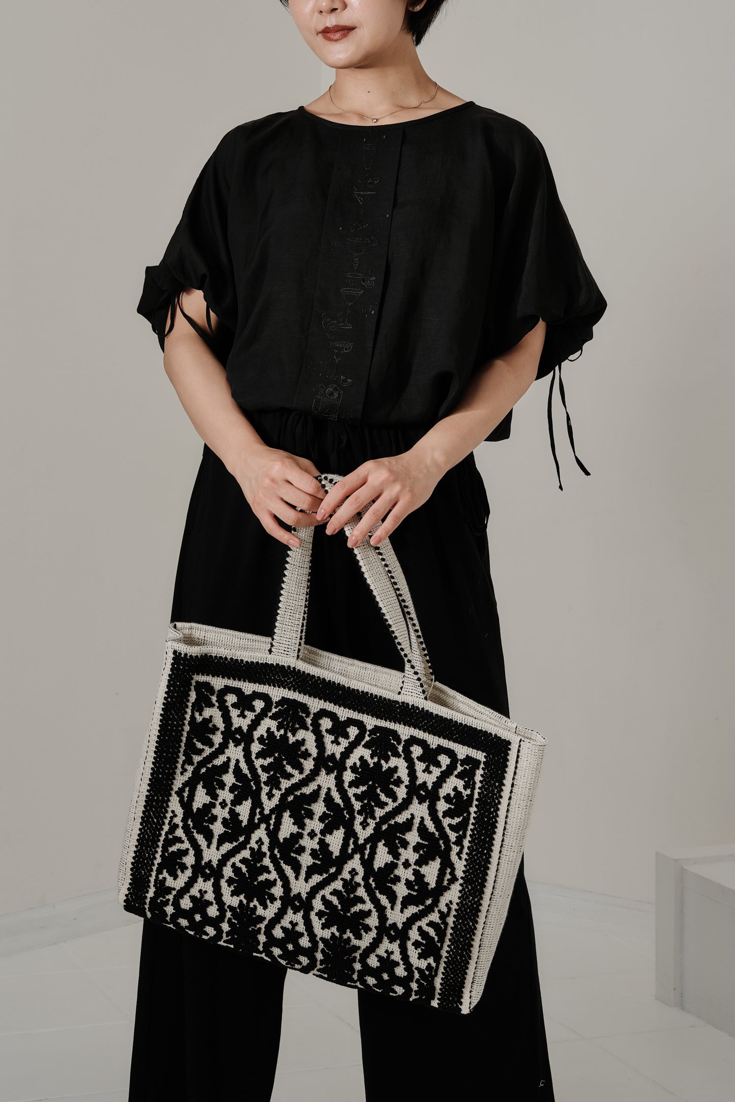 Aperitivo Linen Balloon Blouse Black ブラウス