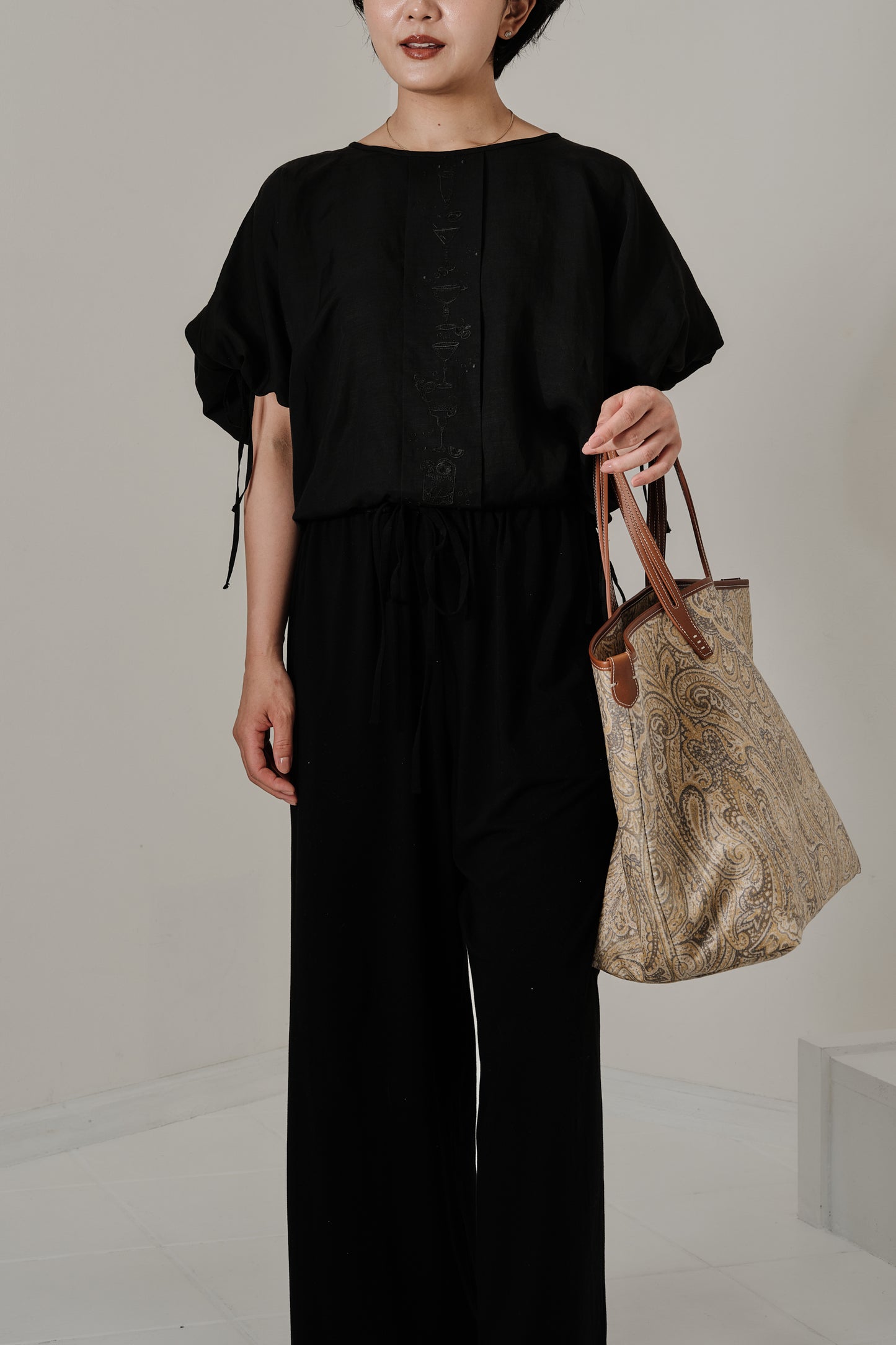 Aperitivo Linen Balloon Blouse Black ブラウス