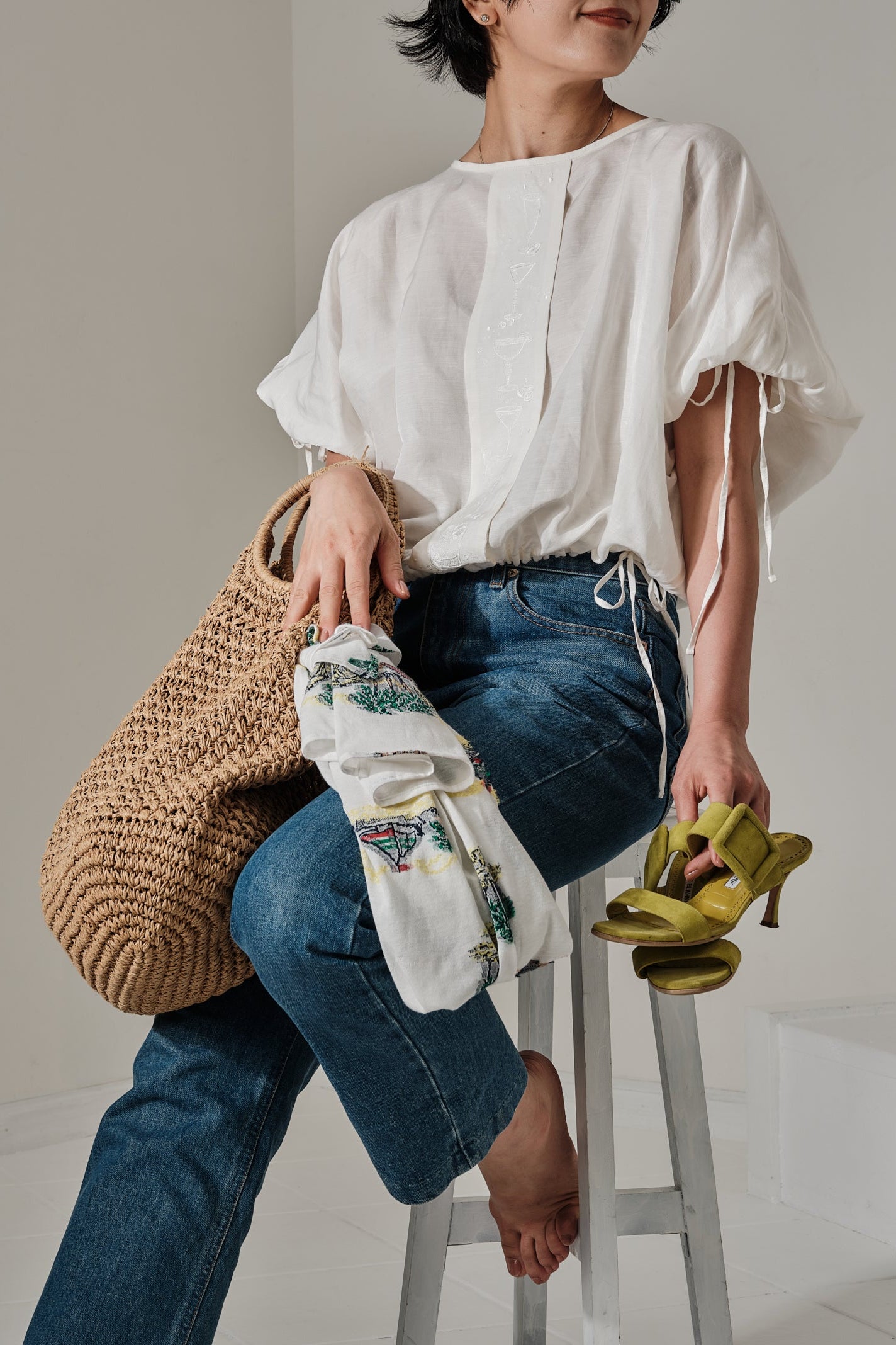 Aperitivo Linen Balloon Blouse White ブラウス