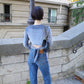 Haut court ouvert au dos Bleu Grisブルーグレー