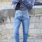 Haut court ouvert au dos Bleu Grisブルーグレー