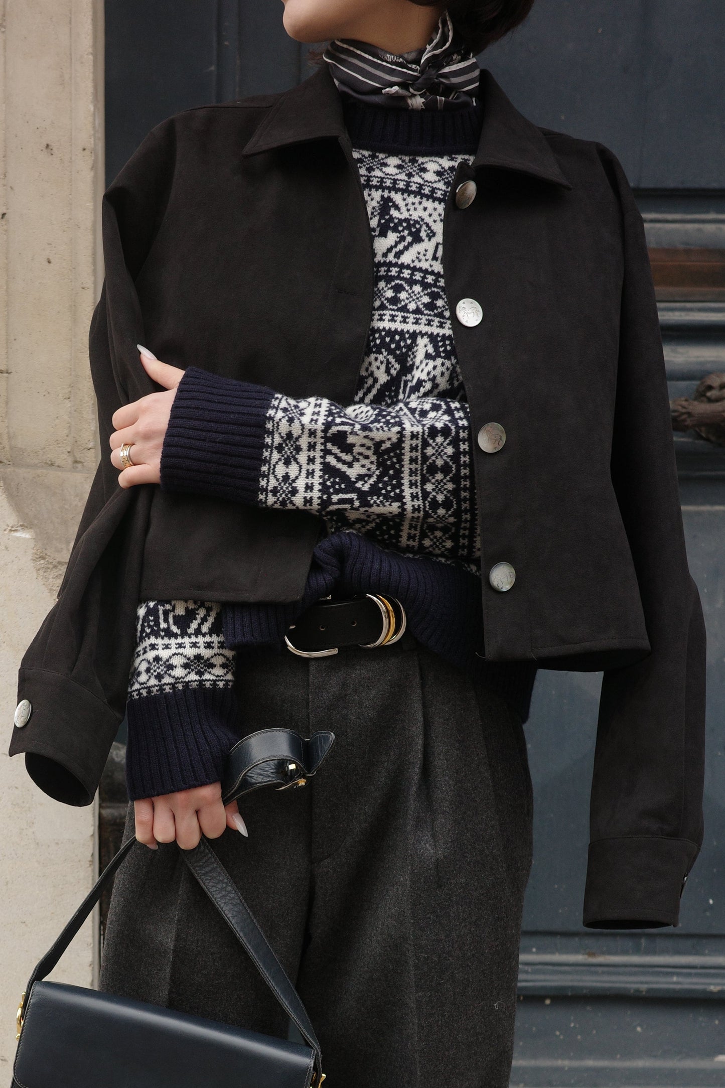 Veste courte en Alcantara Noir de Lune Artemis