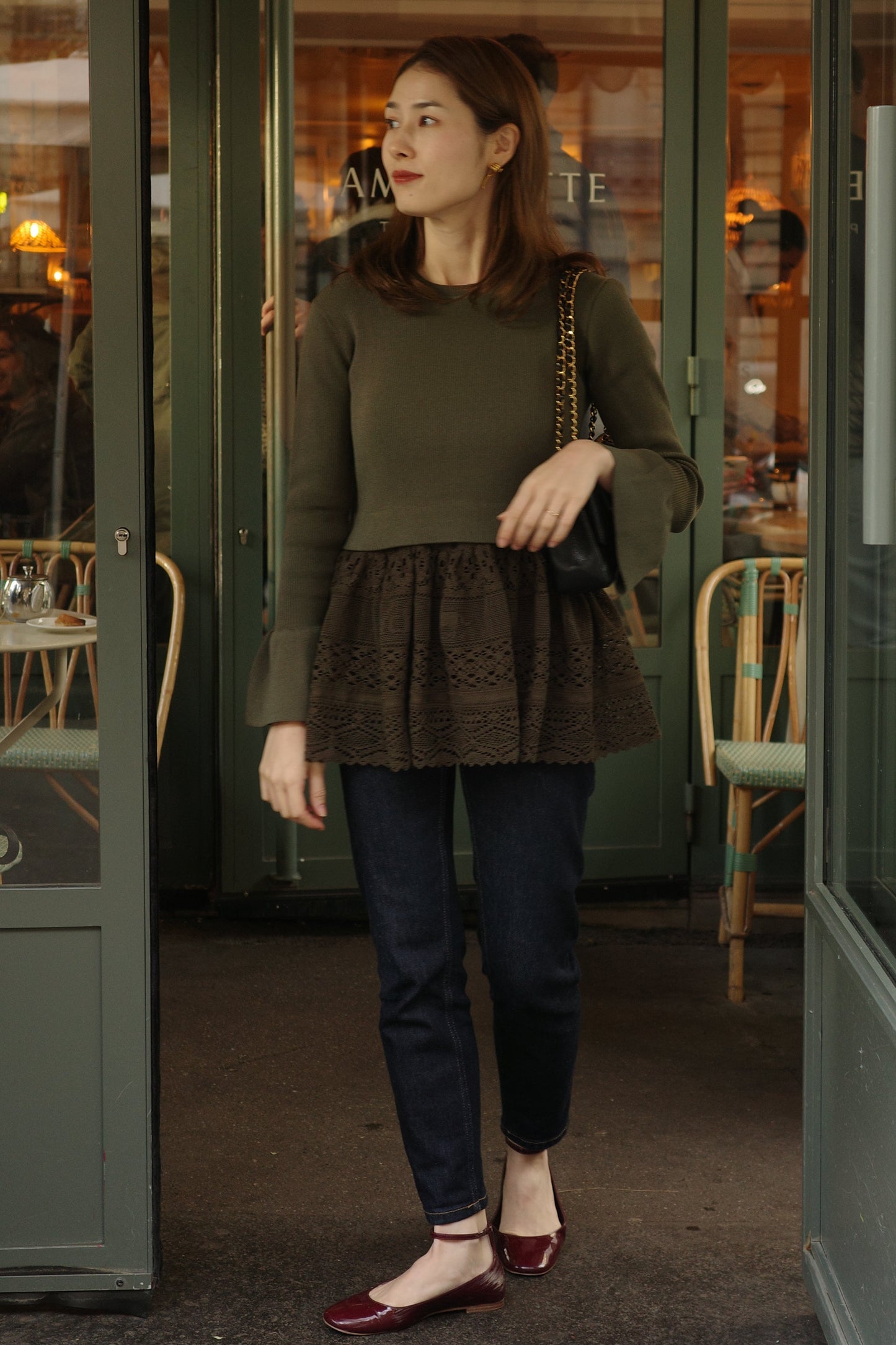 Pull en dentelle torsadée équestre Cadence Vert yomogi  カーキ